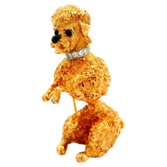 Contemporary 14k Gold Poodle Brooch with Diamonds by William Ruser