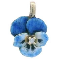 Contemporary 14k Rose Gold Diamond and Enamel Pansy Flower Pendant