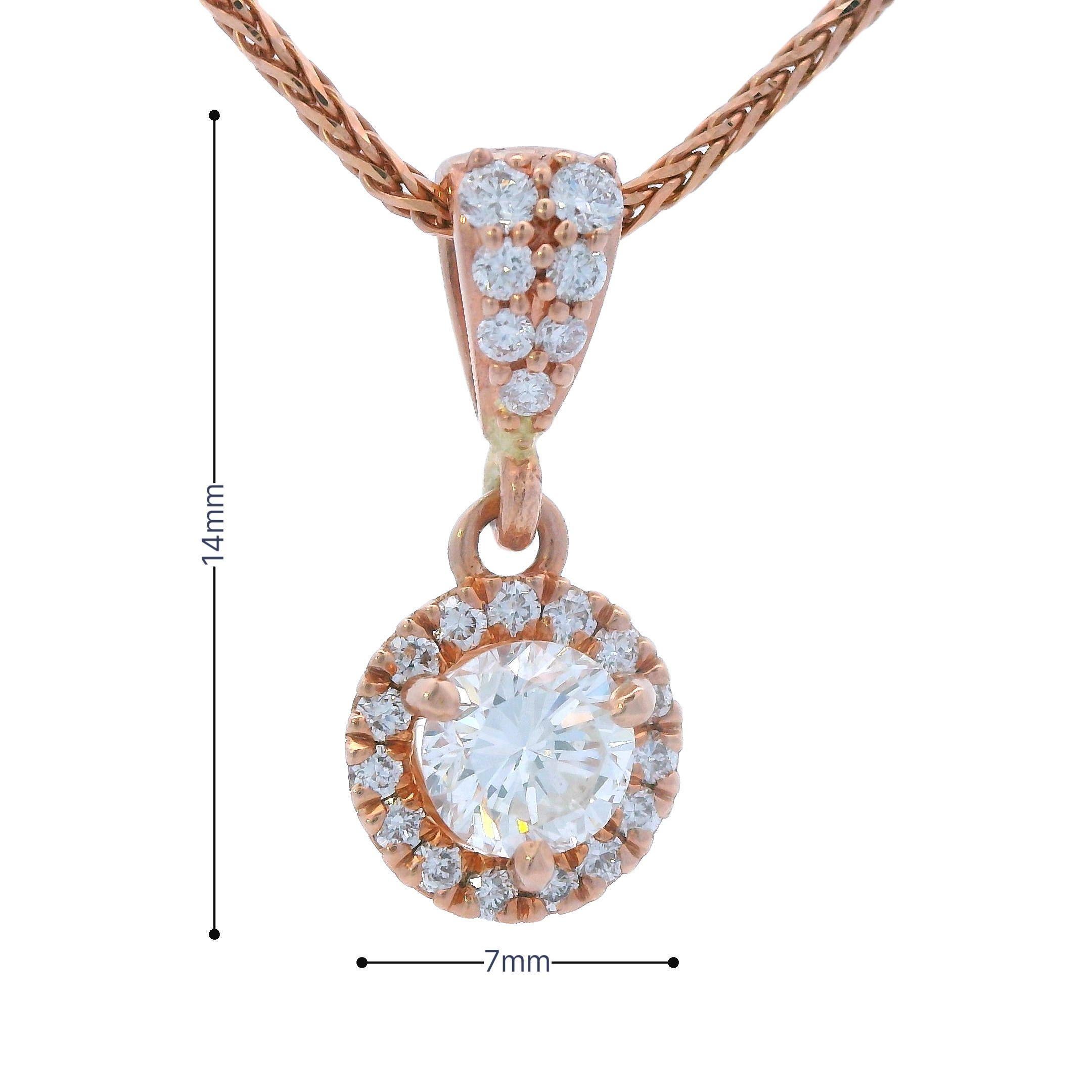 Ciondolo a goccia con diamante in oro rosa 14k con catena di grano da 18