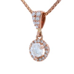 Pendentif contemporain en or rose 14k avec pendentif en diamant et chaîne en blé de 18 pouces