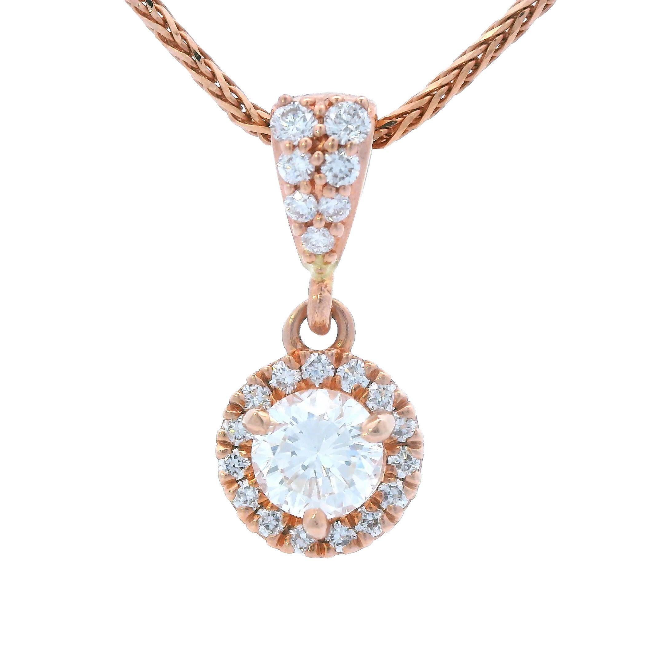Donna Ciondolo a goccia con diamante in oro rosa 14k con catena di grano da 18