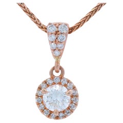 Contemporary 14k Rose Gold Diamond Drop Pendant w/ 18" Wheat Chain