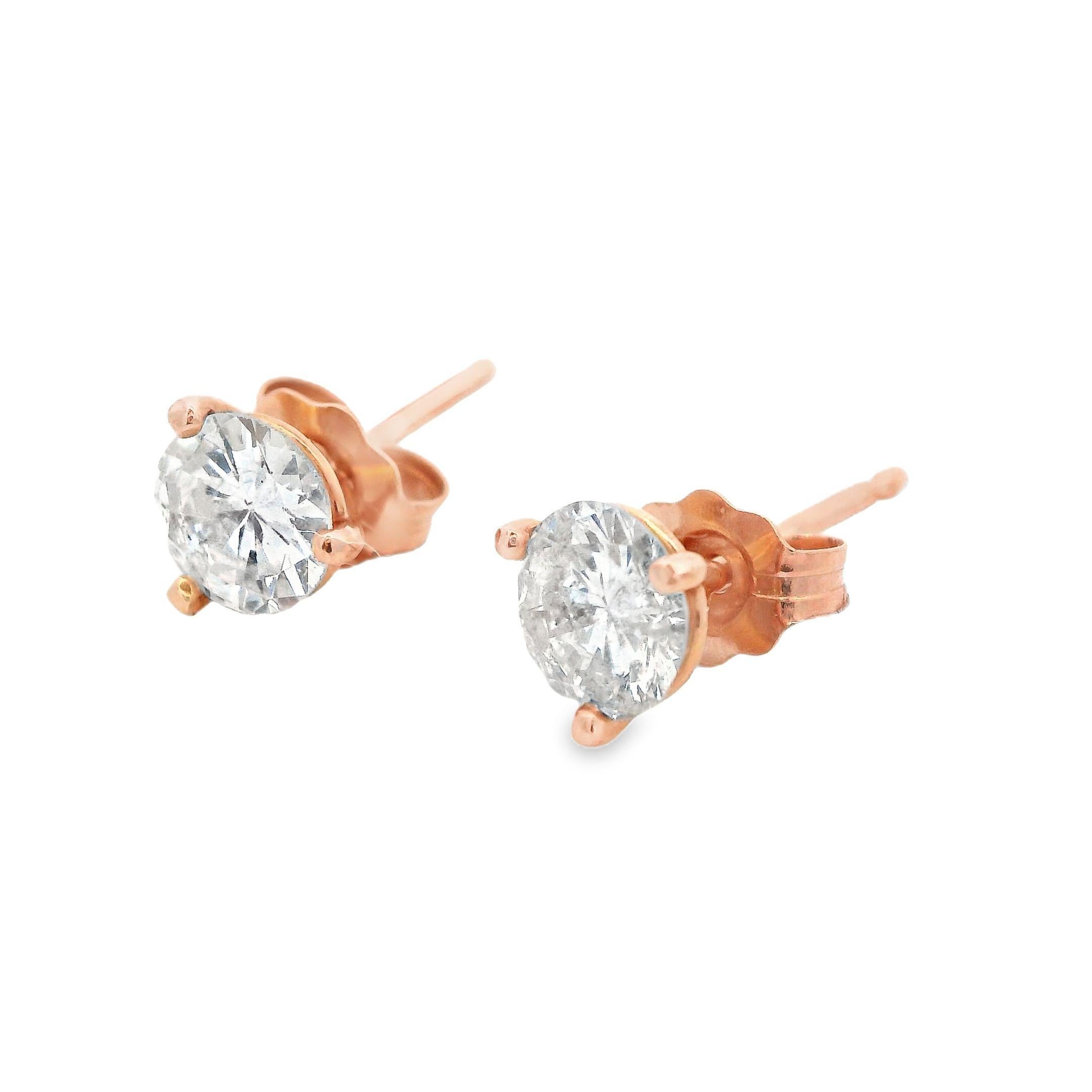 Taglio rotondo Orecchini contemporanei con diamante in oro rosa 14k in vendita