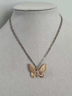Contemporary 14k Two Tone Gold Diamond Butterfly Pendant