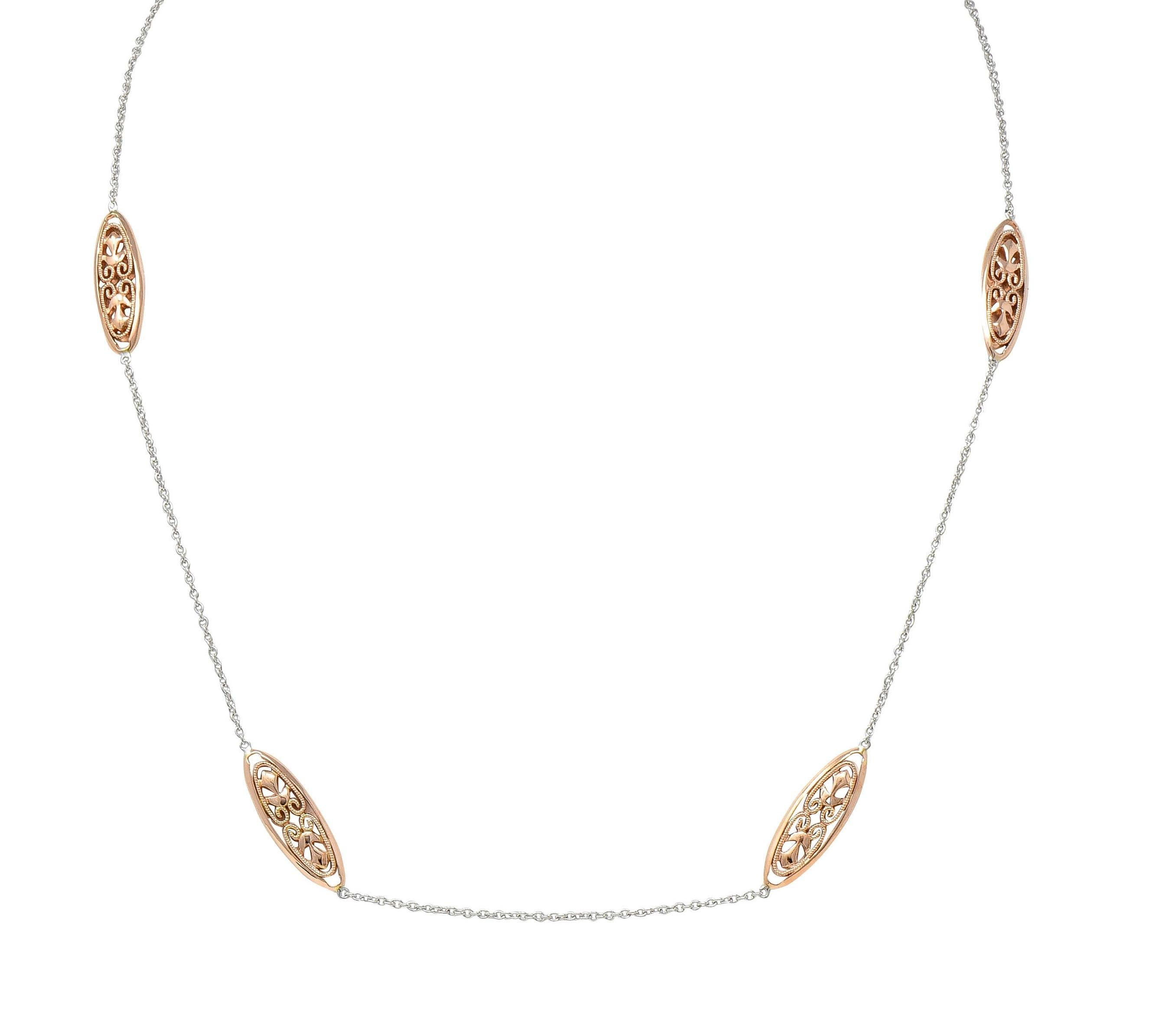 Collana a catena contemporanea a due toni in oro rosa e bianco 14 carati in vendita 6