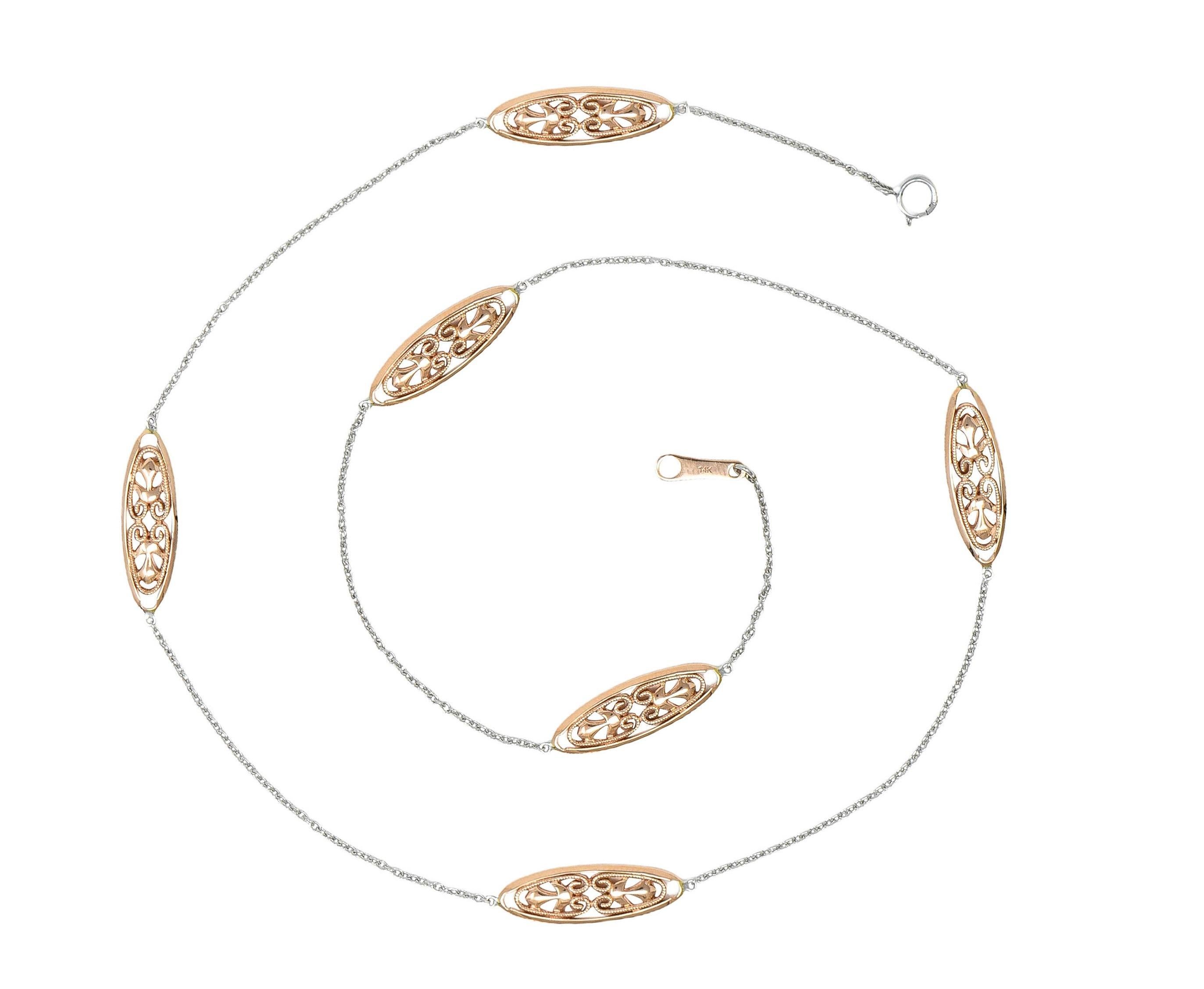 Contemporaneo Collana a catena contemporanea a due toni in oro rosa e bianco 14 carati in vendita