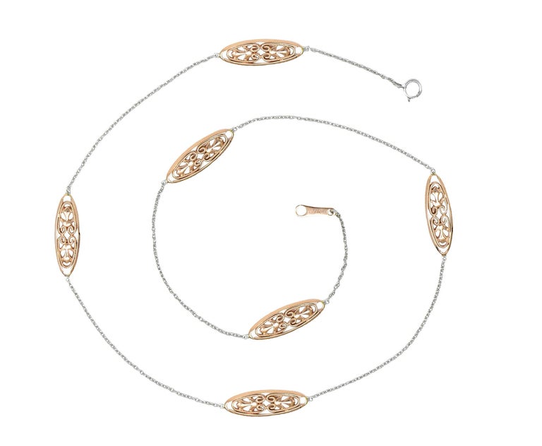 Collana Catena In Oro 14k Due Toni: Rosa E Bianco, Larghezza 1,5 Mm, Con Chiusura A Moschettone - 3