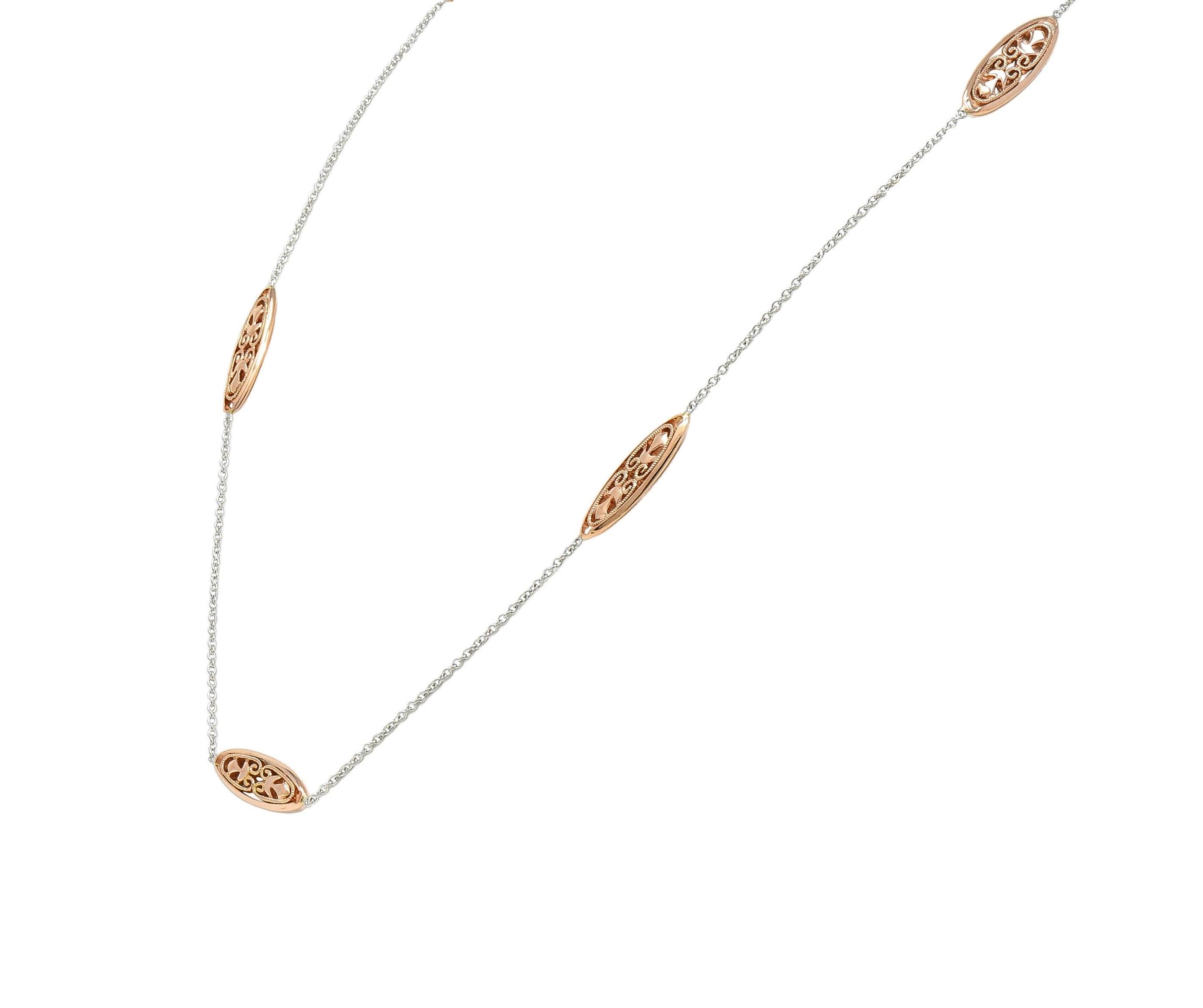Collana a catena contemporanea a due toni in oro rosa e bianco 14 carati In condizioni ottime in vendita a Philadelphia, PA