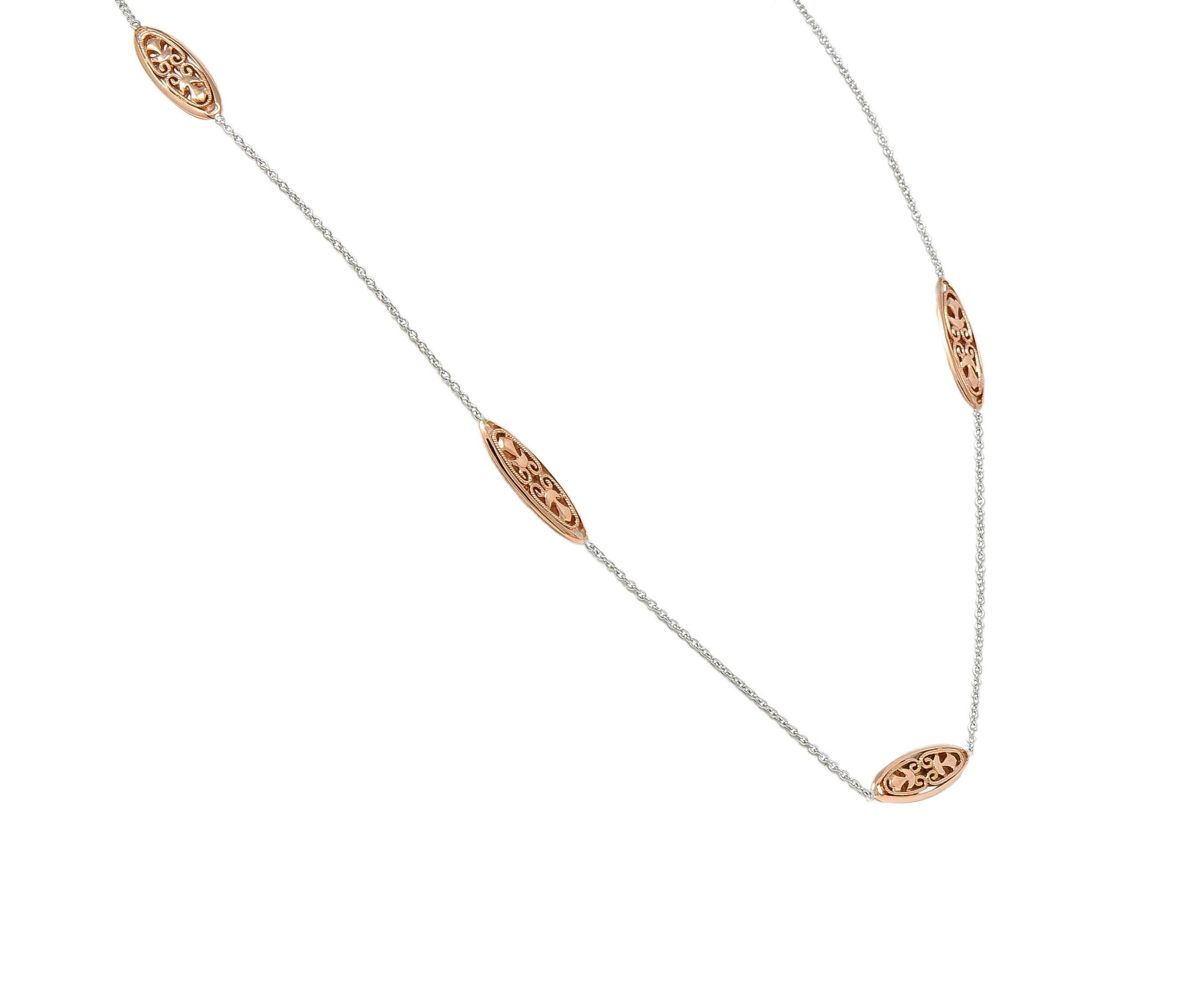 da uomo o donna Collana a catena contemporanea a due toni in oro rosa e bianco 14 carati in vendita