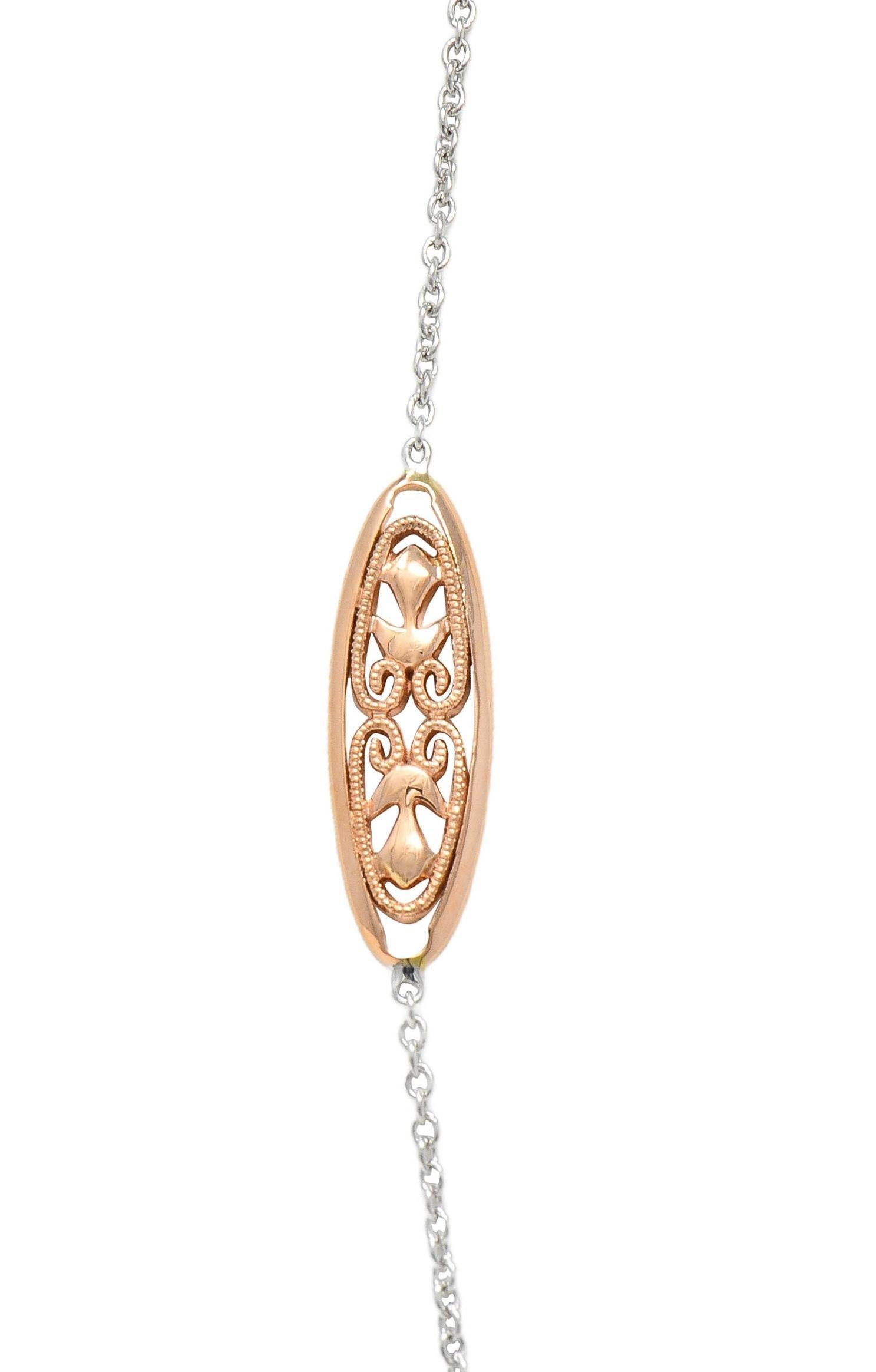 Collana a catena contemporanea a due toni in oro rosa e bianco 14 carati in vendita 3