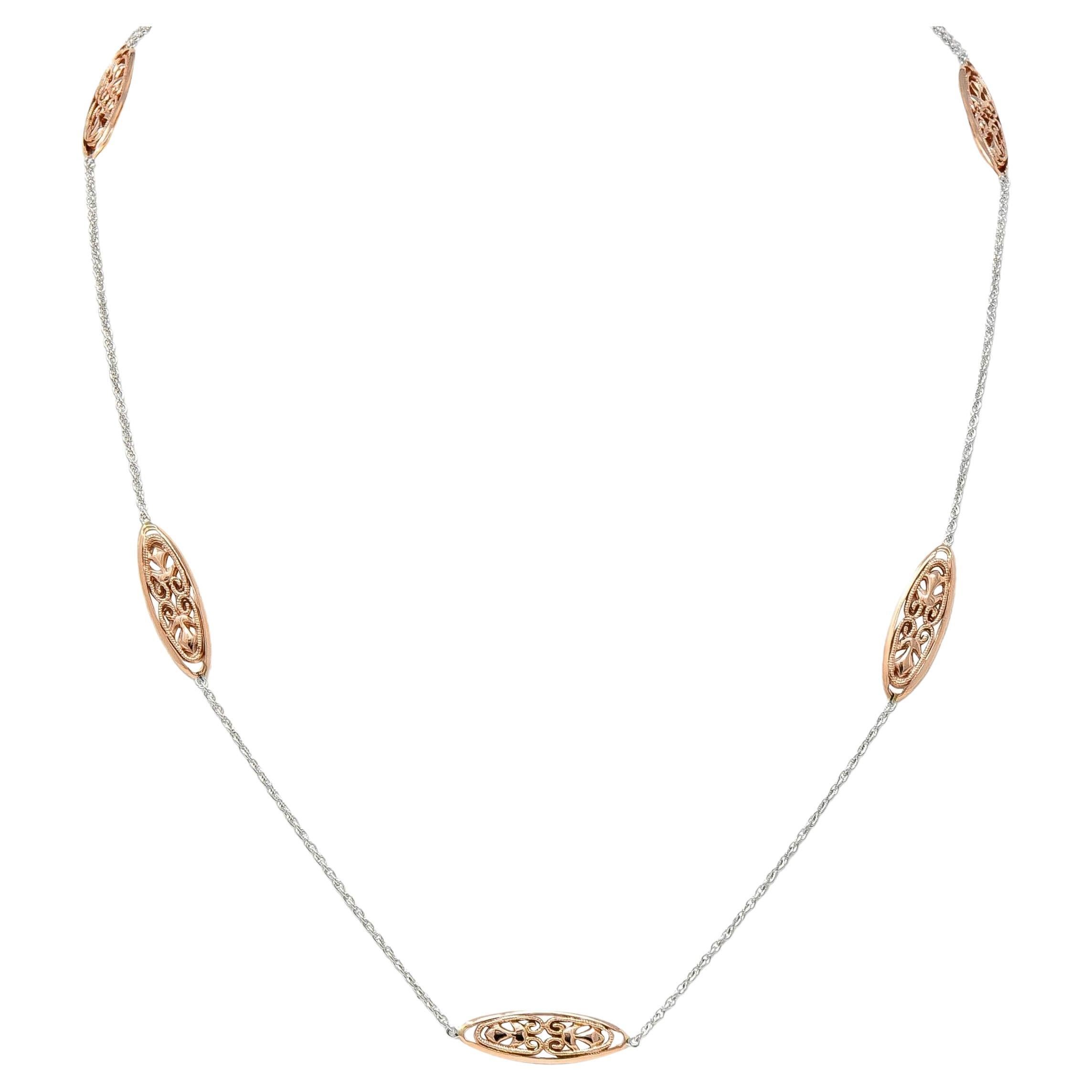 Collana a catena contemporanea a due toni in oro rosa e bianco 14 carati