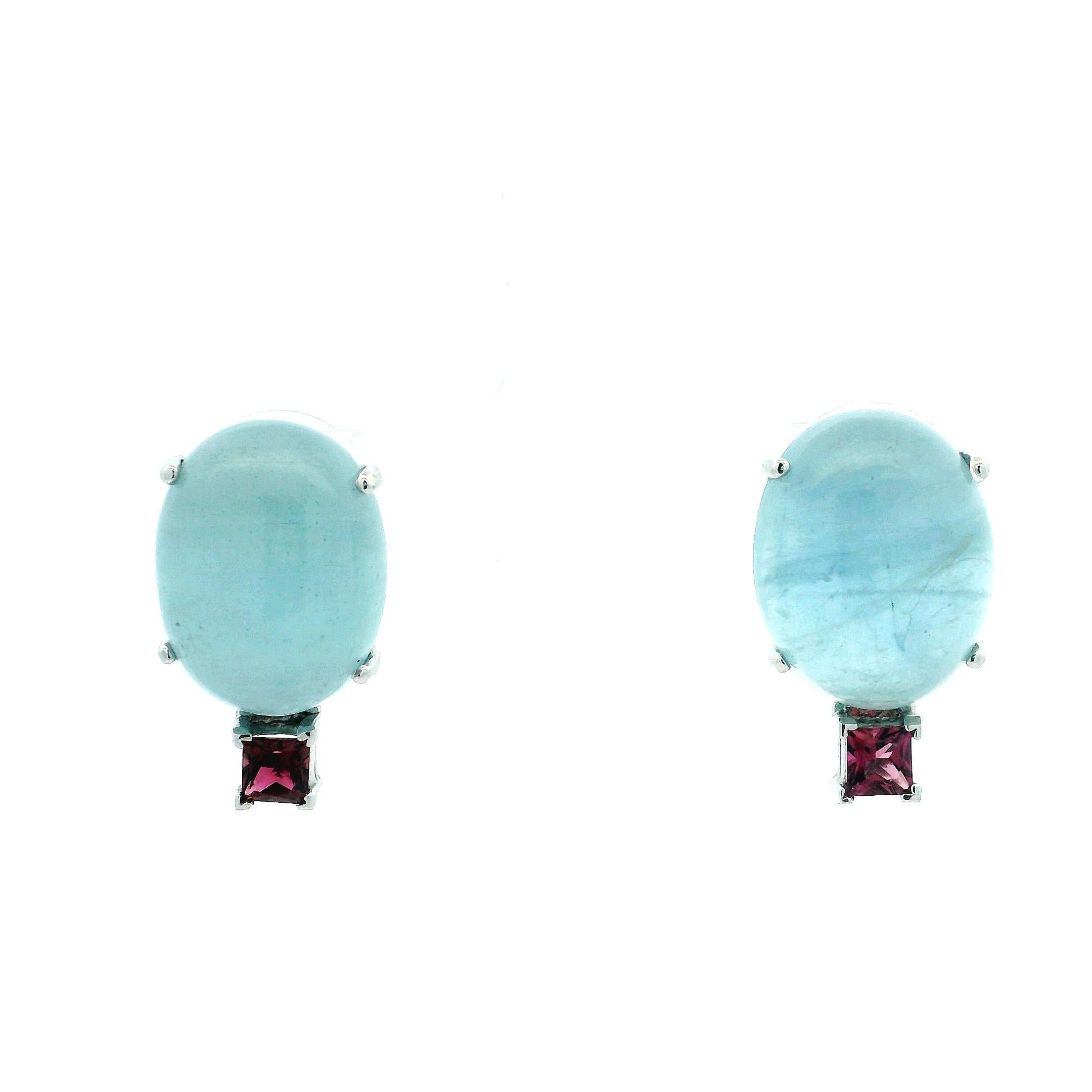 Orecchini contemporanei in oro bianco 14K con acquamarina e tormalina rosa in vendita 4