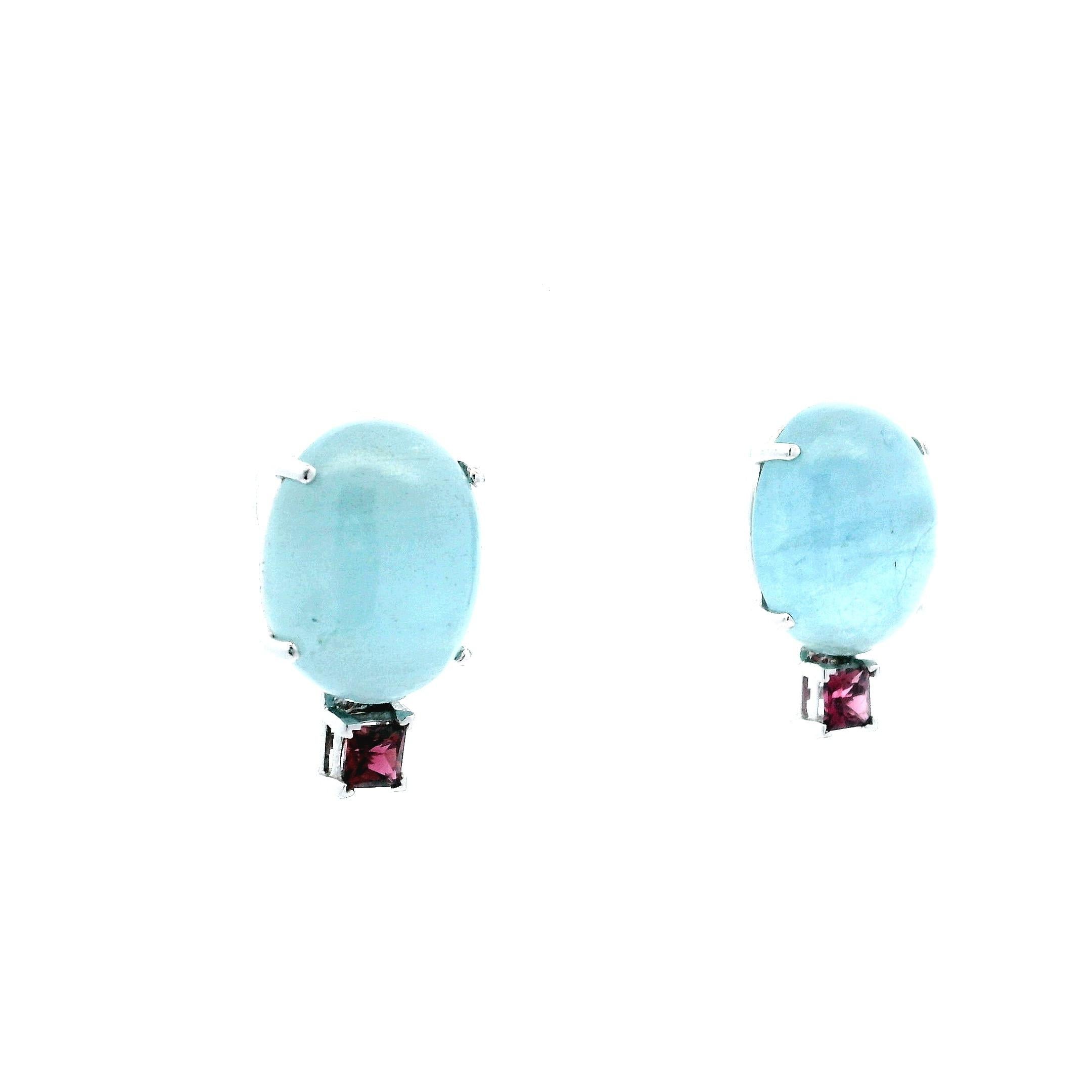 Contemporaneo Orecchini contemporanei in oro bianco 14K con acquamarina e tormalina rosa in vendita
