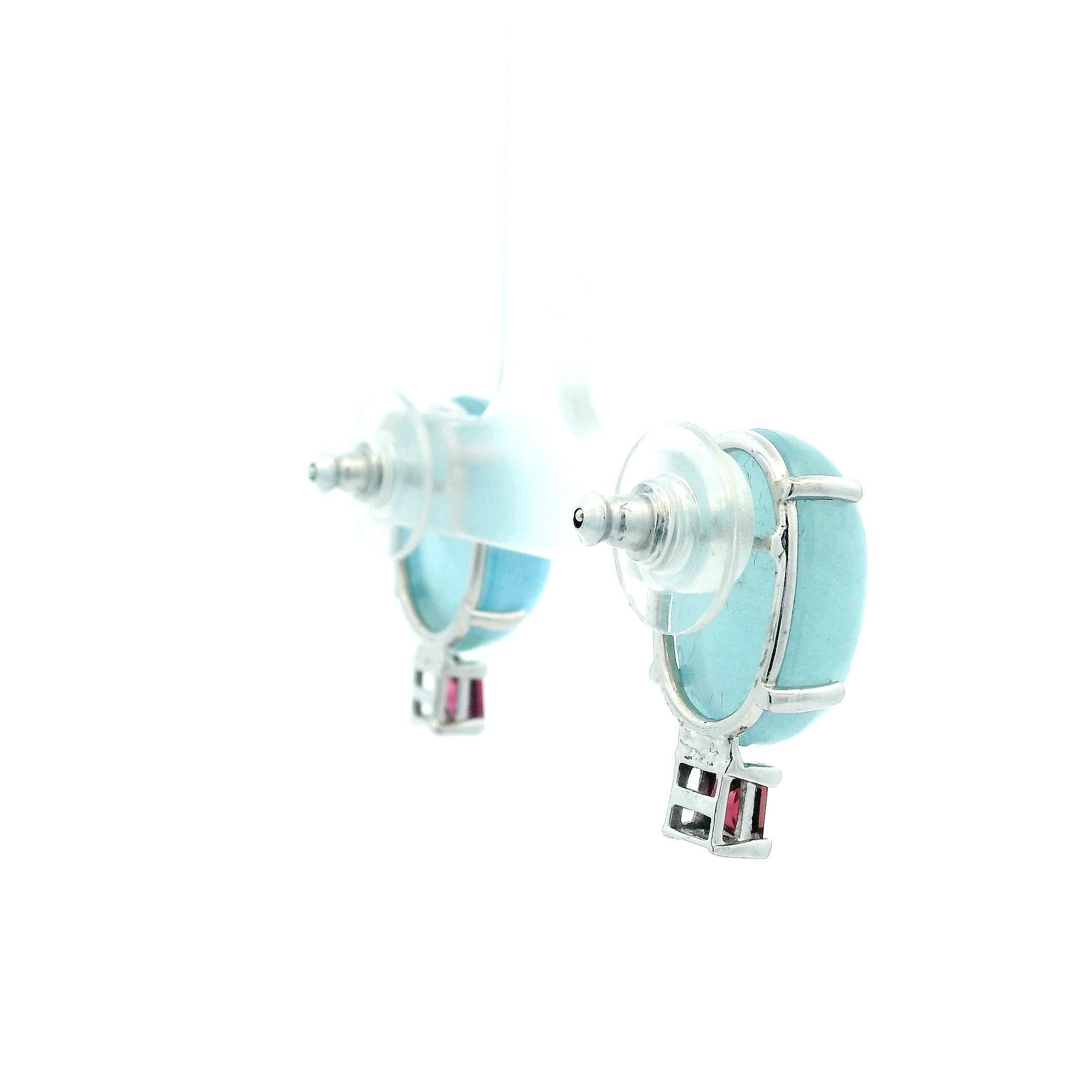 Orecchini contemporanei in oro bianco 14K con acquamarina e tormalina rosa In condizioni ottime in vendita a Miami, FL