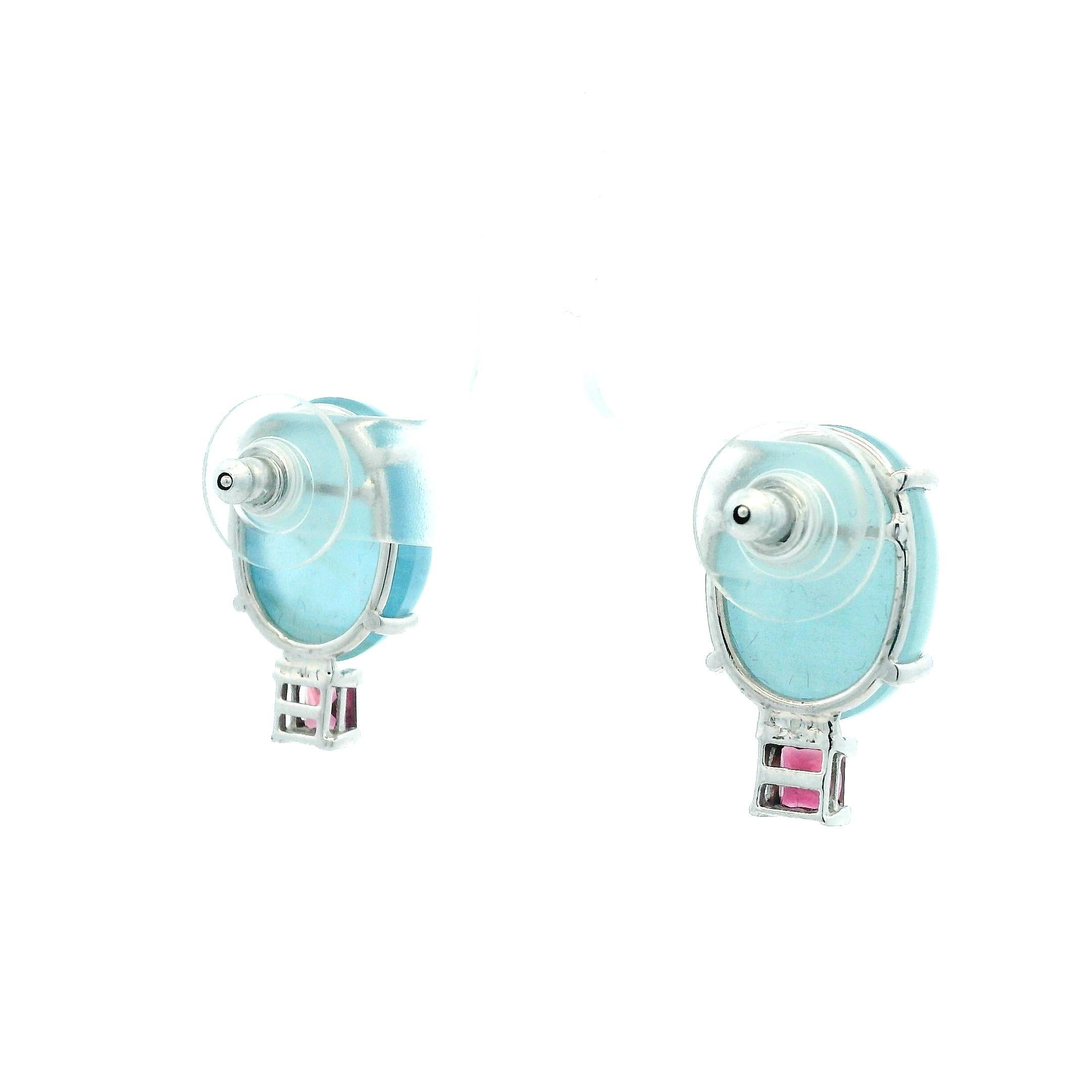 Donna Orecchini contemporanei in oro bianco 14K con acquamarina e tormalina rosa in vendita