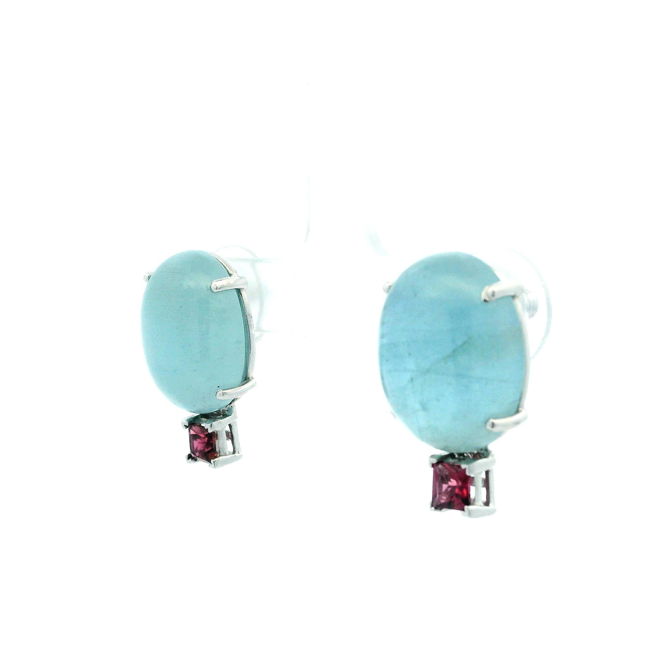 Orecchini contemporanei in oro bianco 14K con acquamarina e tormalina rosa in vendita 3