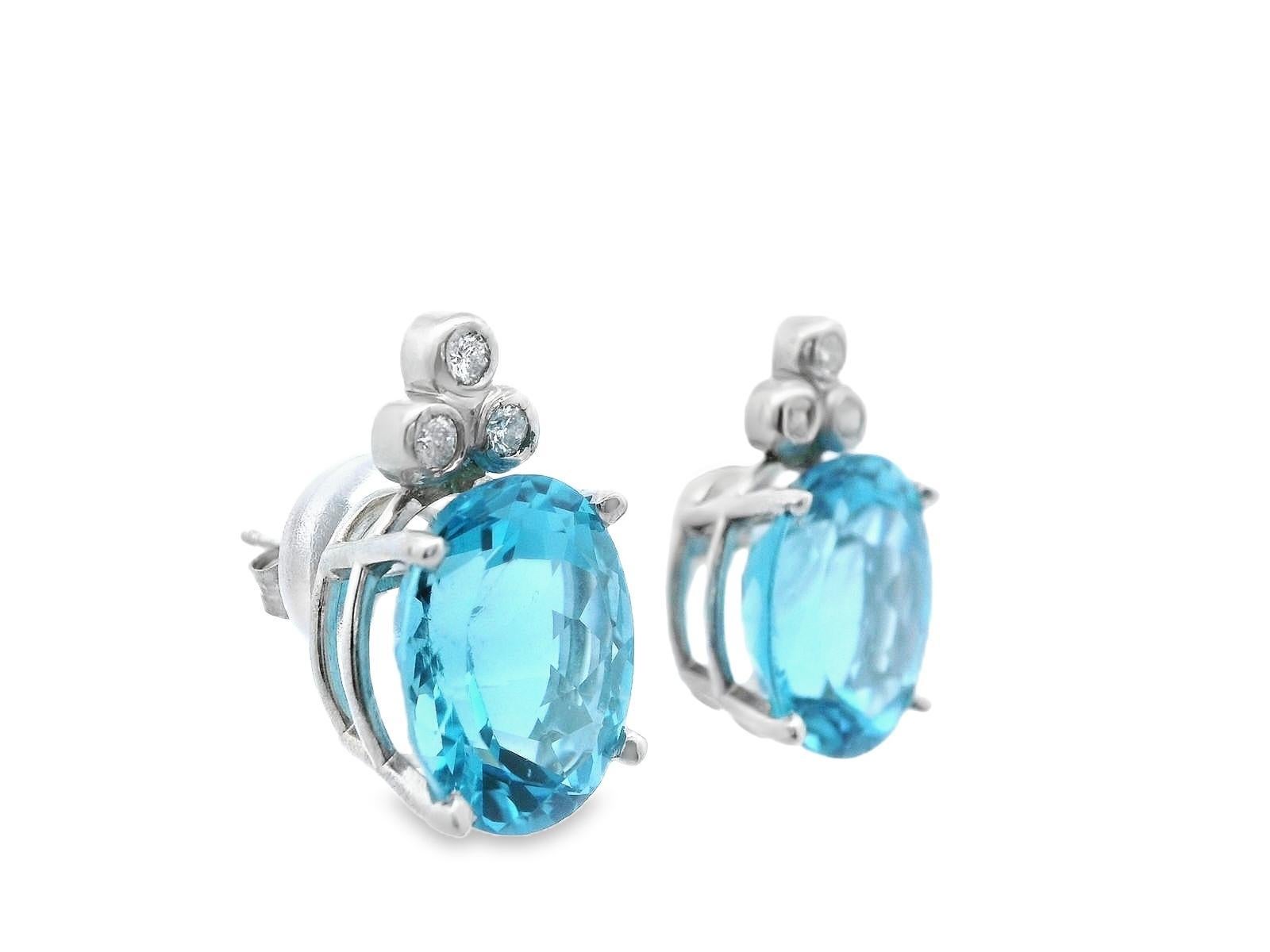 Women's Contemporary 14K White Gold Blue Topaz & Diamond Earrings For Sale