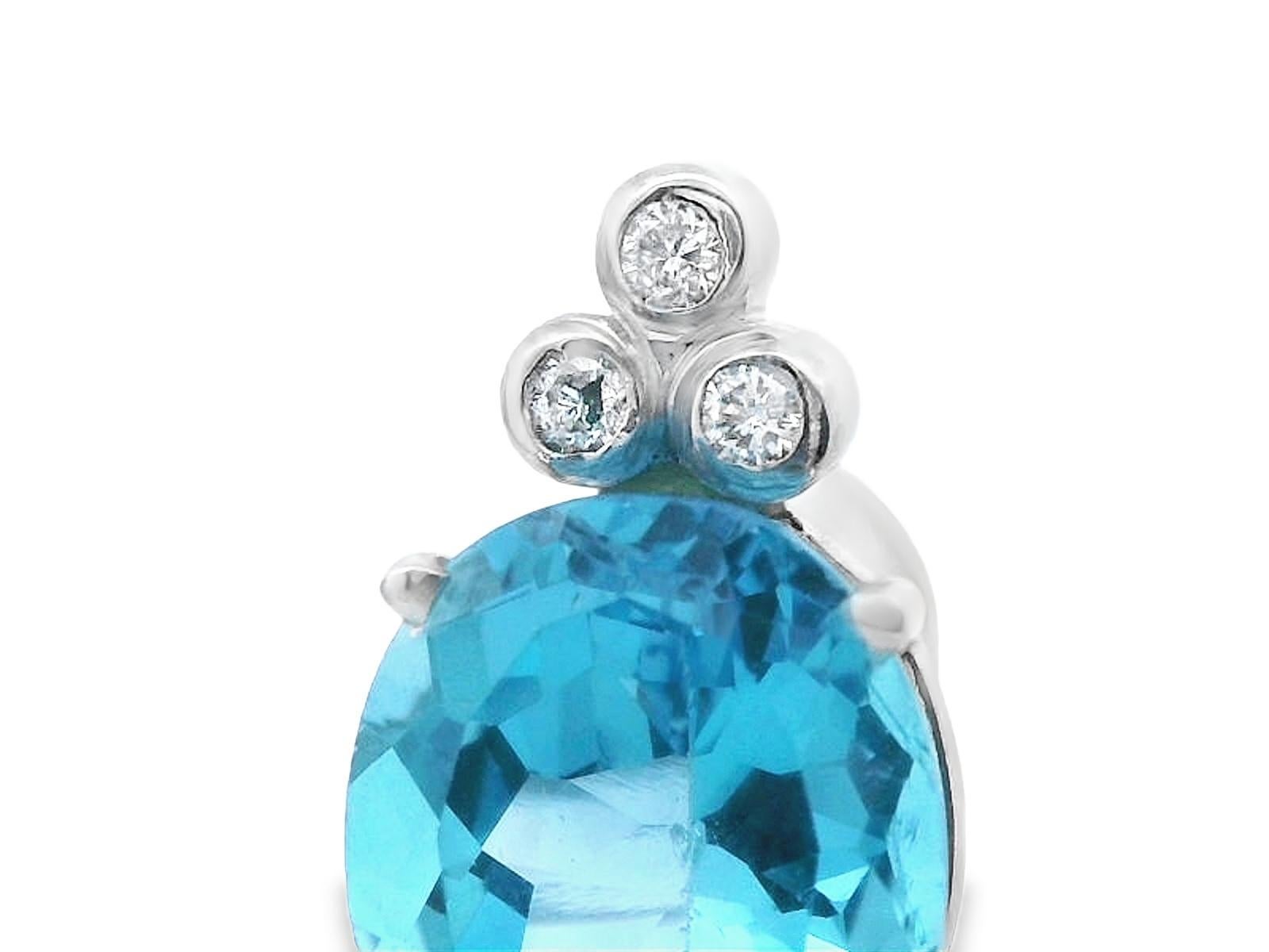 Contemporary 14K White Gold Blue Topaz & Diamond Earrings For Sale 1