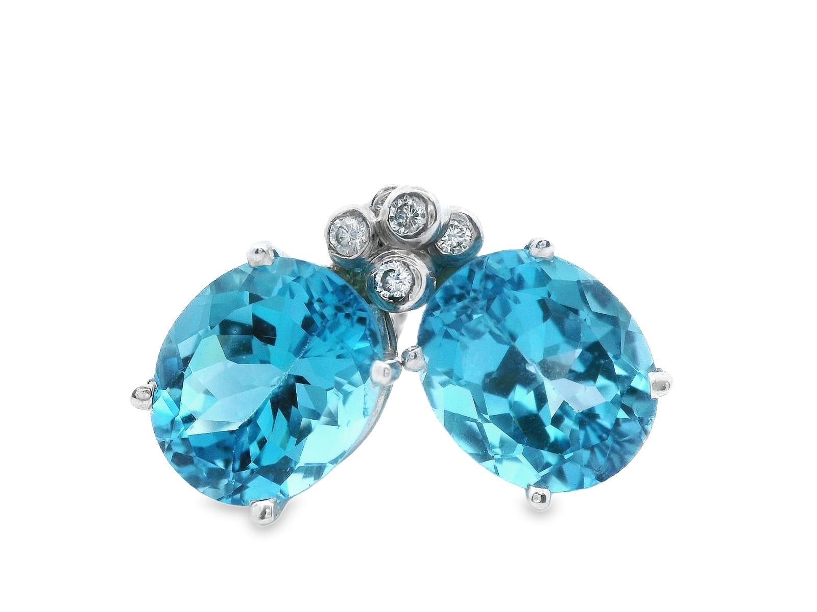 Contemporary 14K White Gold Blue Topaz & Diamond Earrings For Sale 2