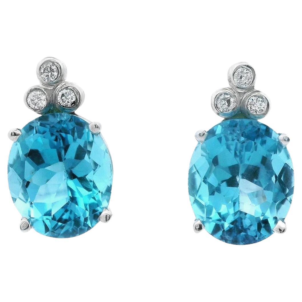 Contemporary 14K White Gold Blue Topaz & Diamond Earrings