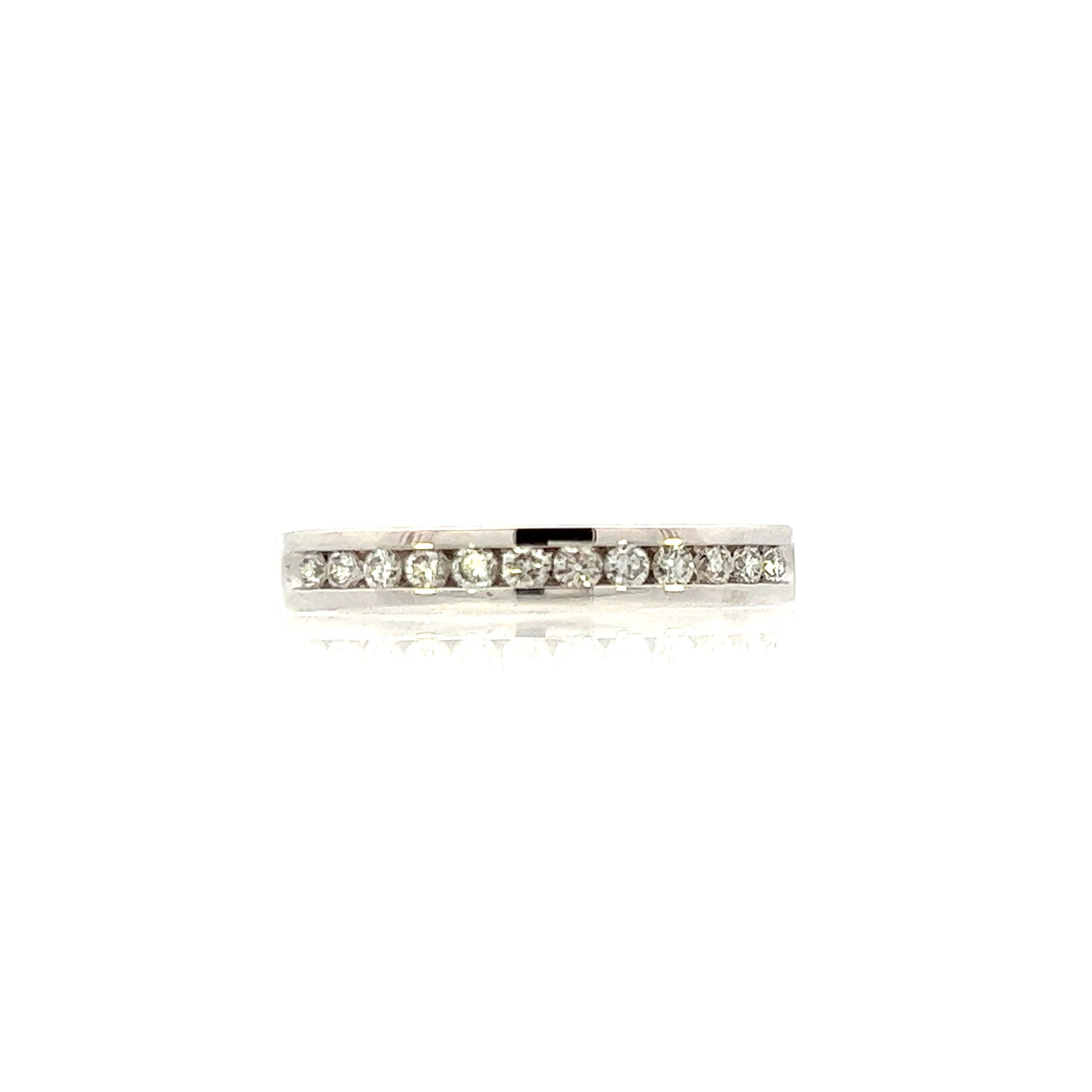 Round Cut Contemporary 14K White Gold Channel Set Diamond Band For Sale