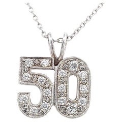 Contemporary 14K White Gold Diamond "50" Pendant