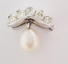 Contemporary 14K White Gold Diamond and Akoya Pearl Crown Drop Earrings