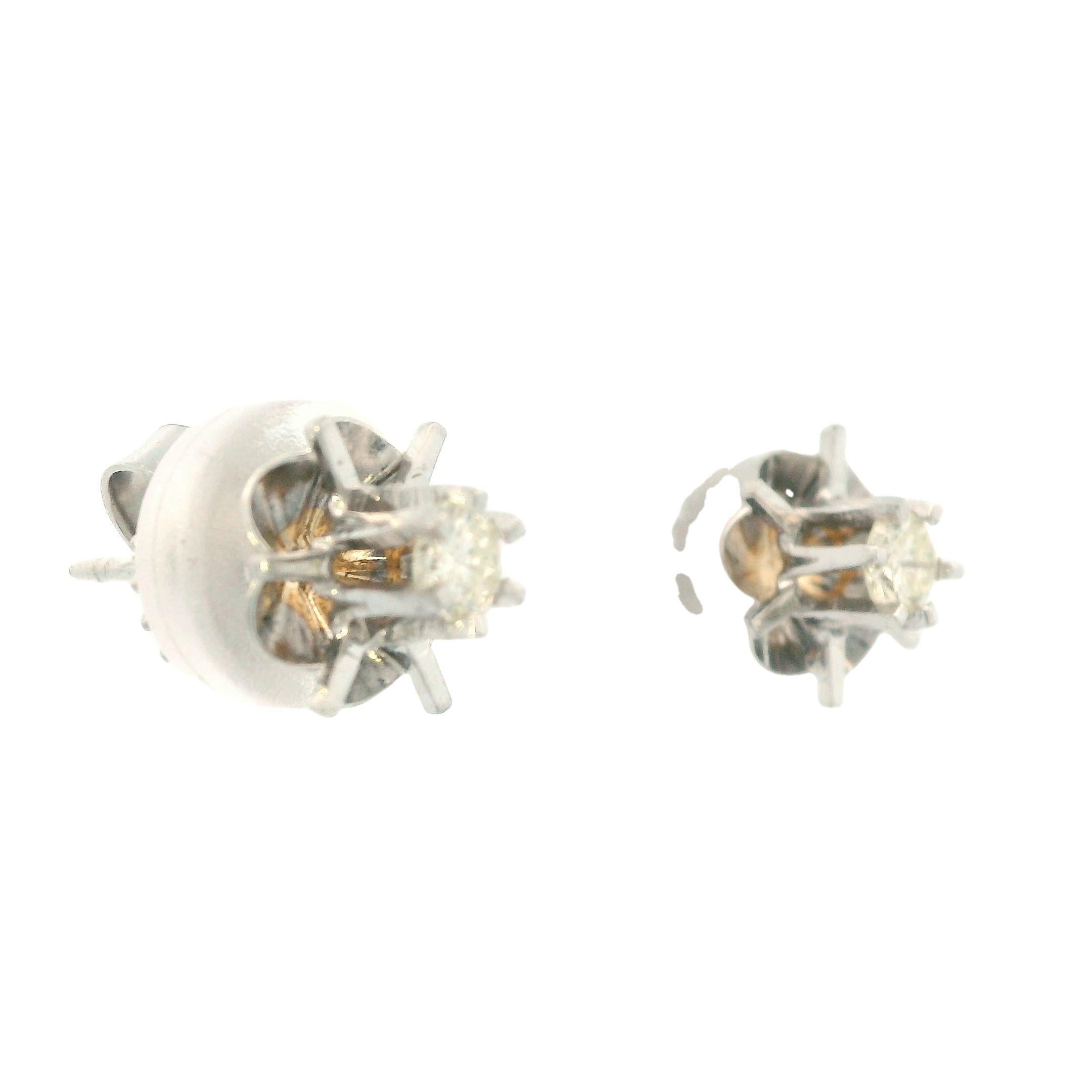 Round Cut Contemporary 14k White Gold Diamond Buttercup Stud Earrings For Sale