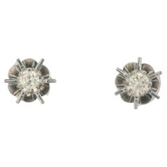 Contemporary 14k White Gold Diamond Buttercup Stud Earrings