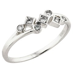 Contemporary 14K White Gold Diamond Cluster Ring, Seven Stones