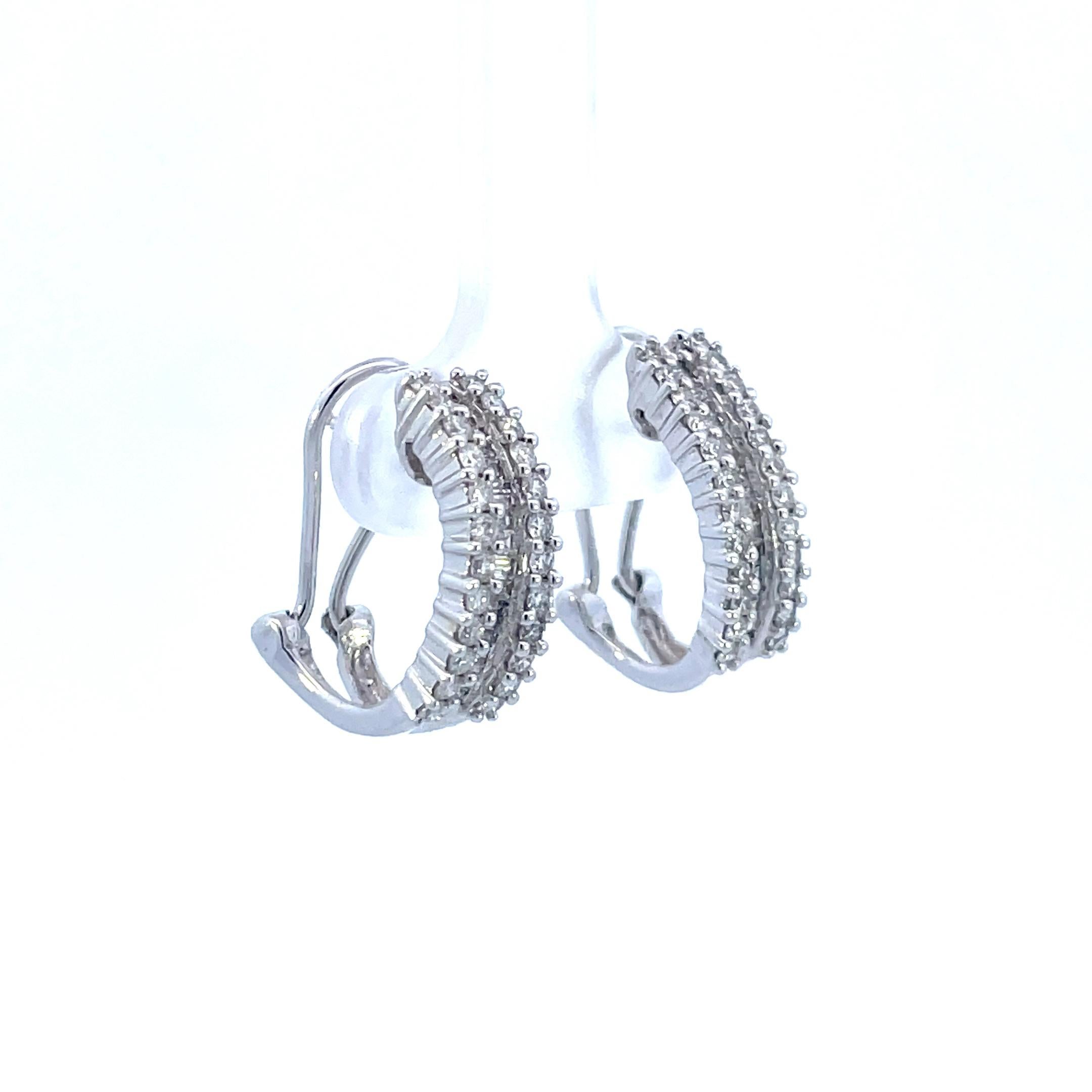 Baguette Cut Contemporary 14K White Gold Diamond Omega Back Post Earrings  For Sale
