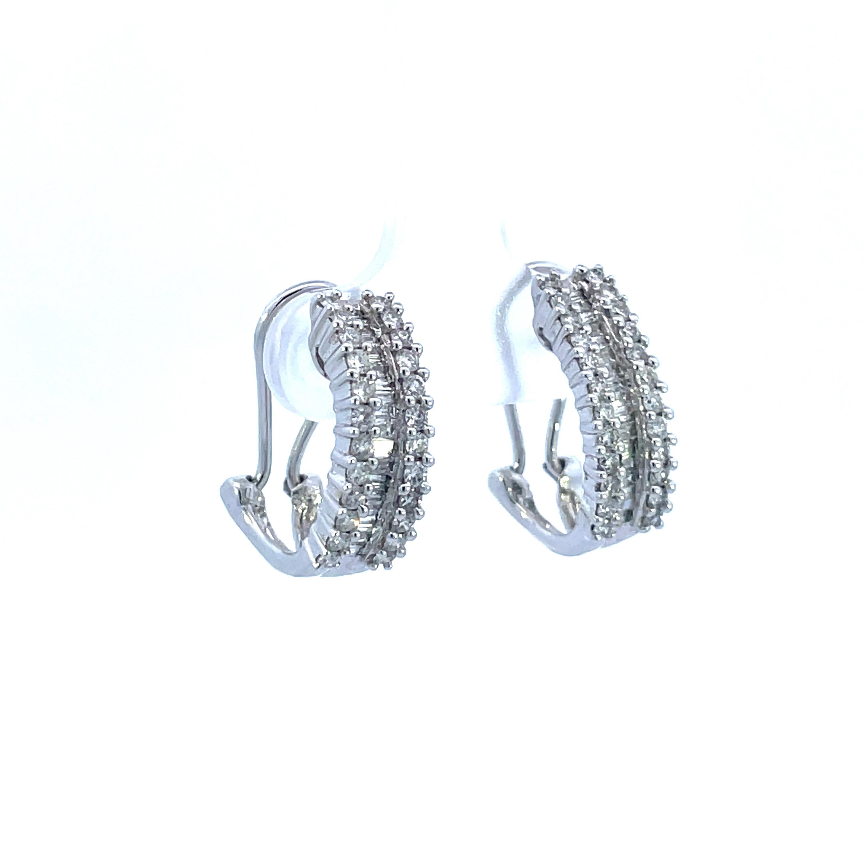 Contemporary 14K White Gold Diamond Omega Back Post Earrings  In Excellent Condition For Sale In Lexington, KY