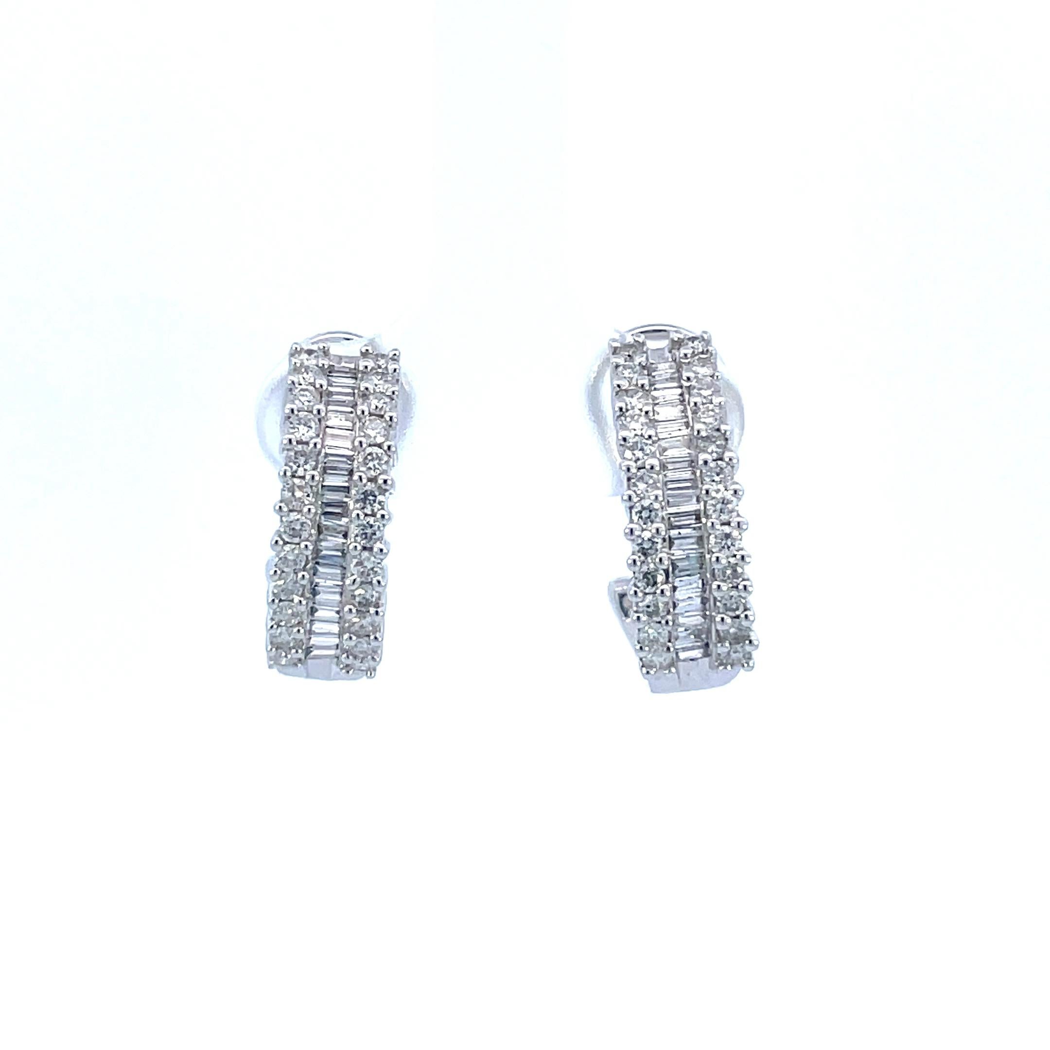 Women's or Men's Contemporary 14K White Gold Diamond Omega Back Post Earrings  For Sale