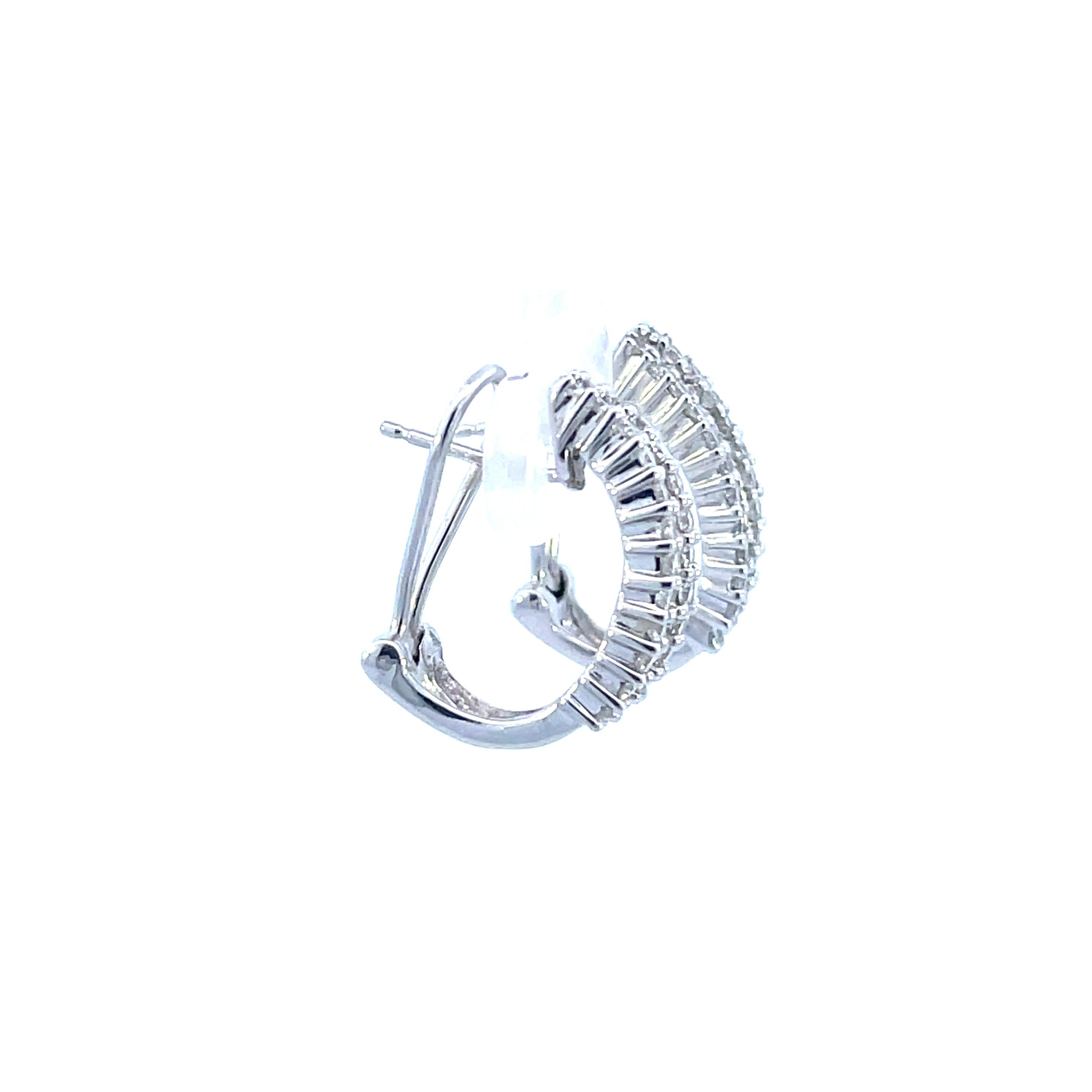 Contemporary 14K White Gold Diamond Omega Back Post Earrings  For Sale 1