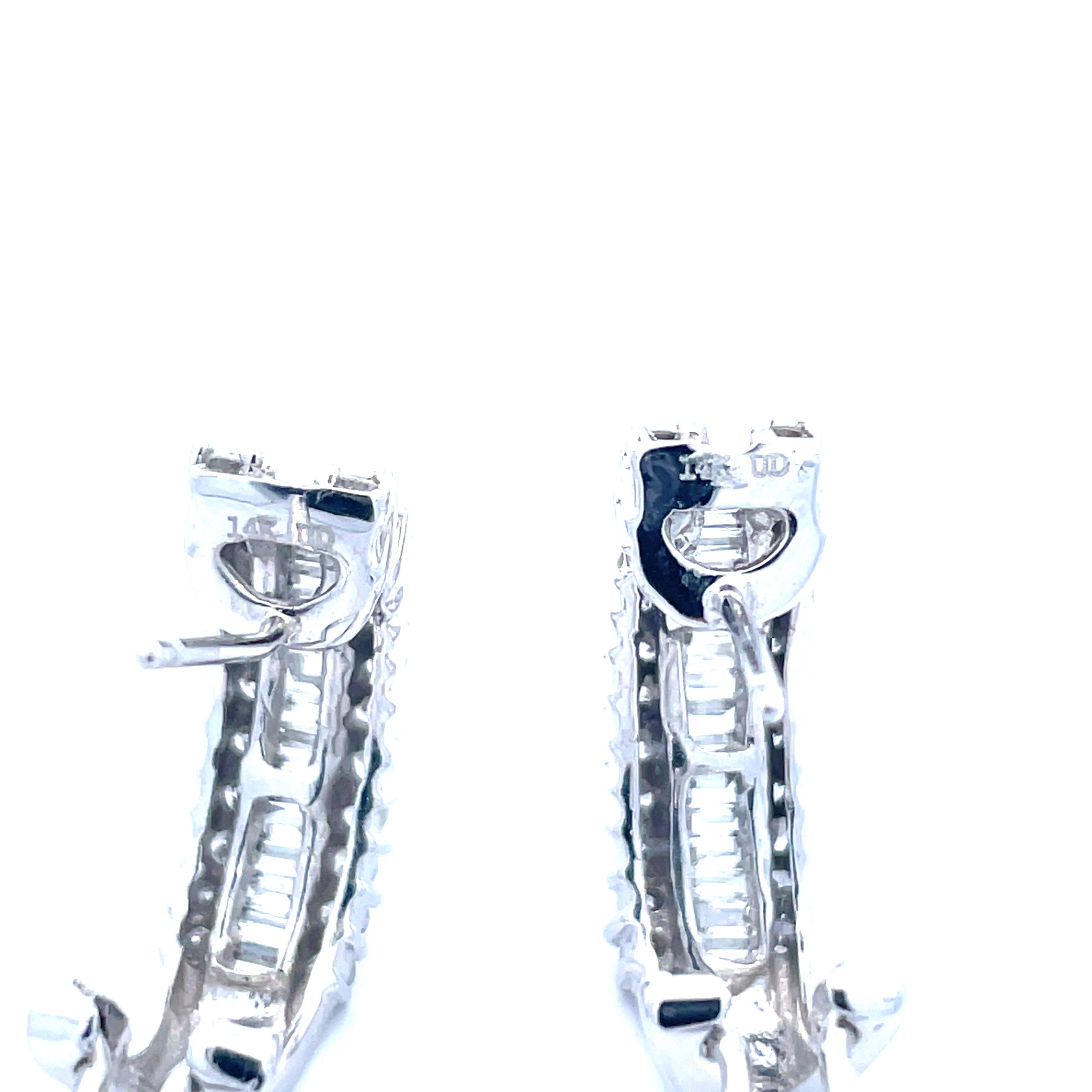 Contemporary 14K White Gold Diamond Omega Back Post Earrings  For Sale 2