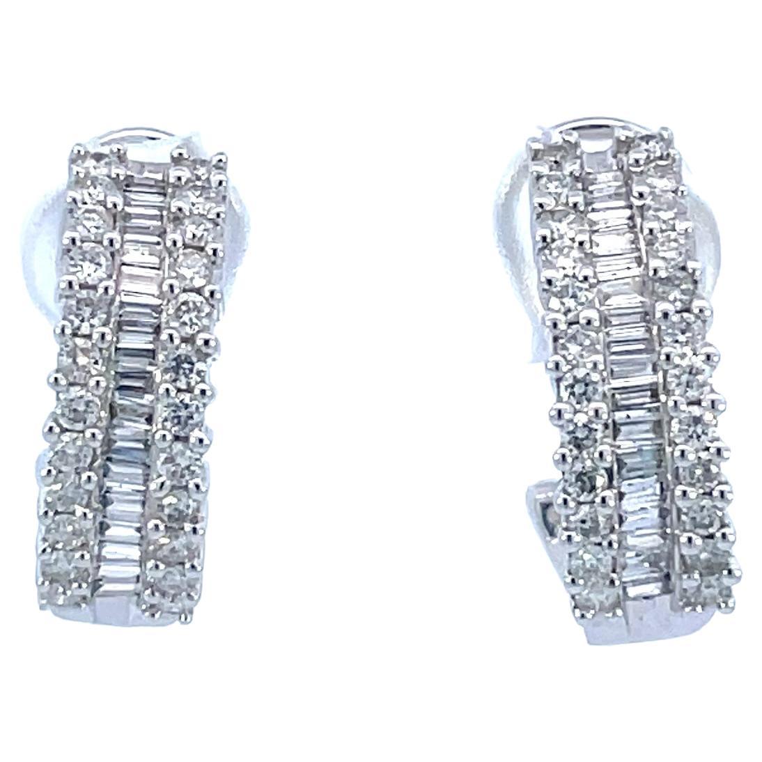 Contemporary 14K White Gold Diamond Omega Back Post Earrings  For Sale