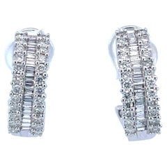 Contemporary 14K White Gold Diamond Omega Back Post Earrings 