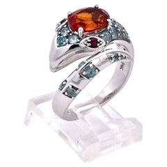 Contemporary 14K White Gold Garnet Cocktail Ring, USA, 1970s