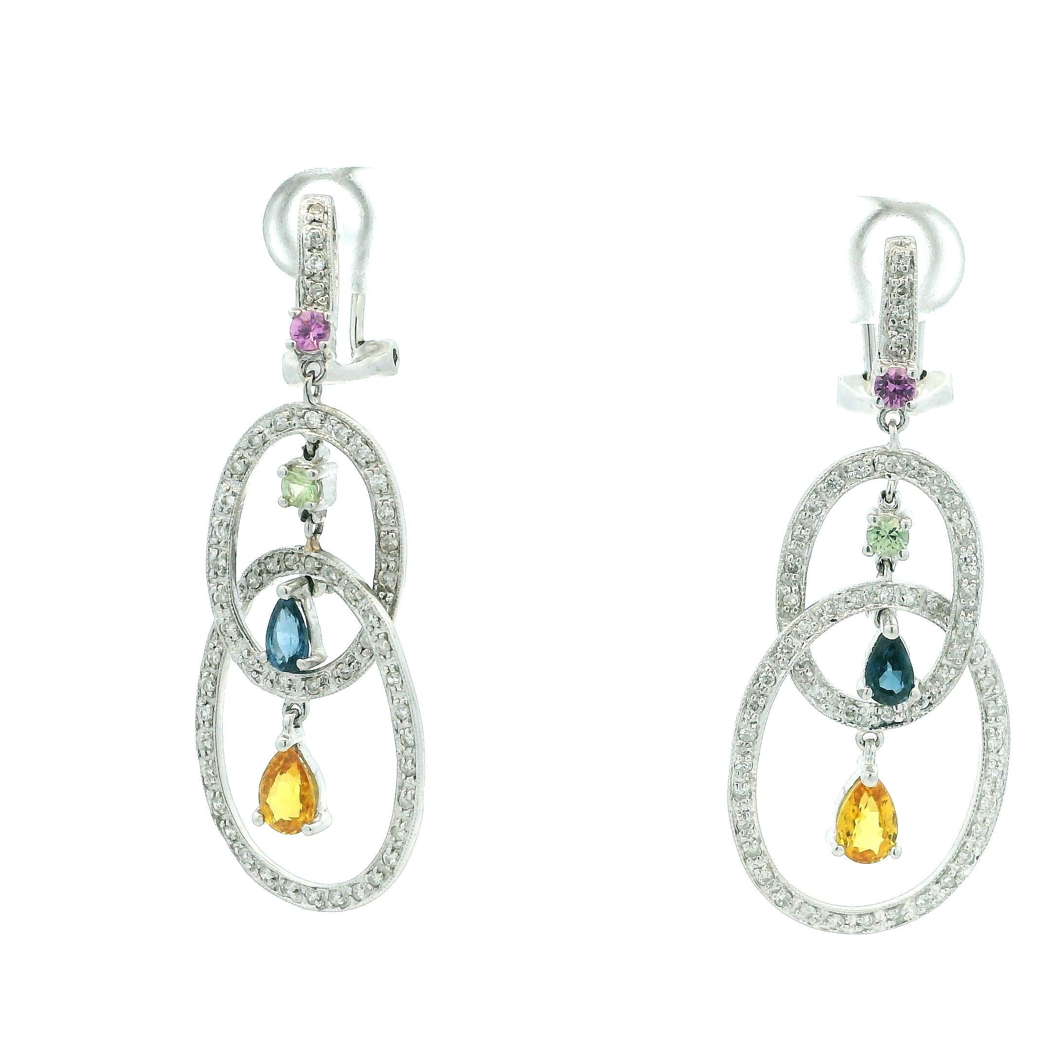 Pendientes Contemporáneos de Oro Blanco de 14K con Diamantes Multipiedra, Italianos 