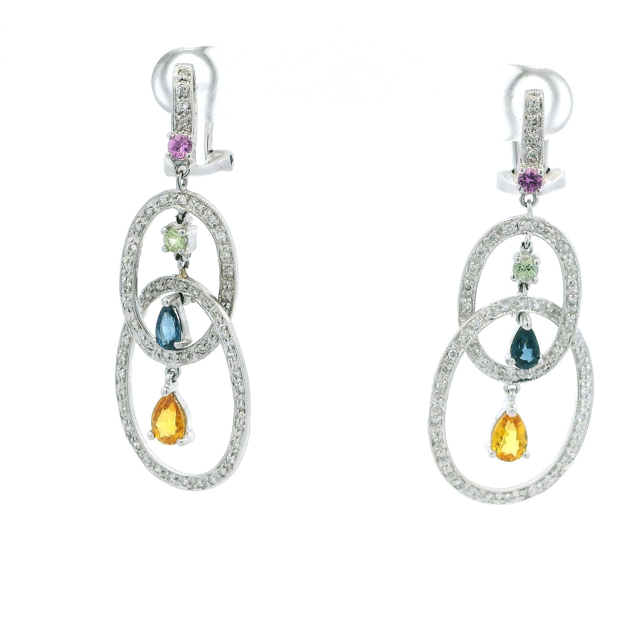 Pendientes Contemporáneos de Oro Blanco de 14K con Diamantes Multipiedra, Italianos 