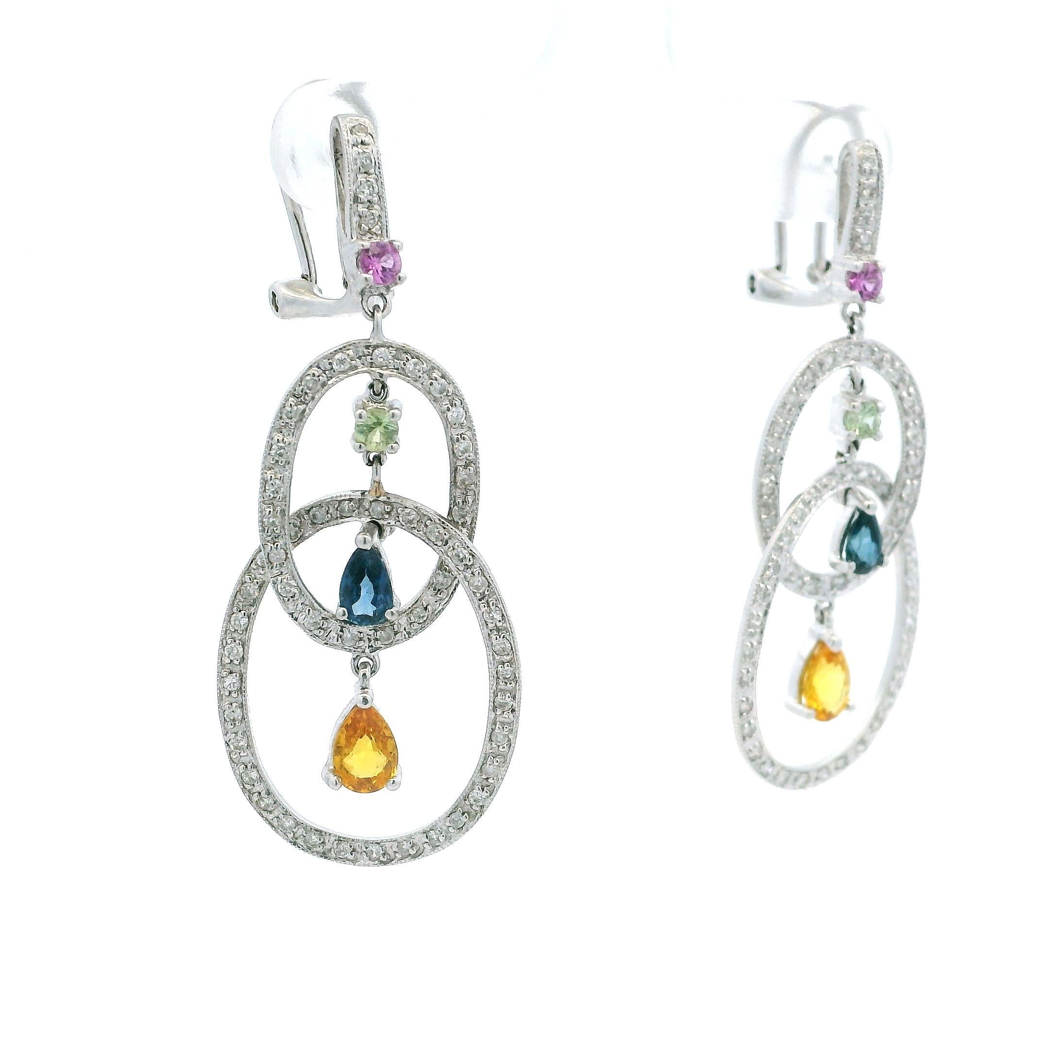 Pendientes Contemporáneos de Oro Blanco de 14K con Diamantes Multipiedra, Italianos 