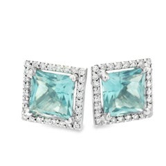 Contemporary 14k White Gold Natural Aquamarine & Diamond Stud Earrings
