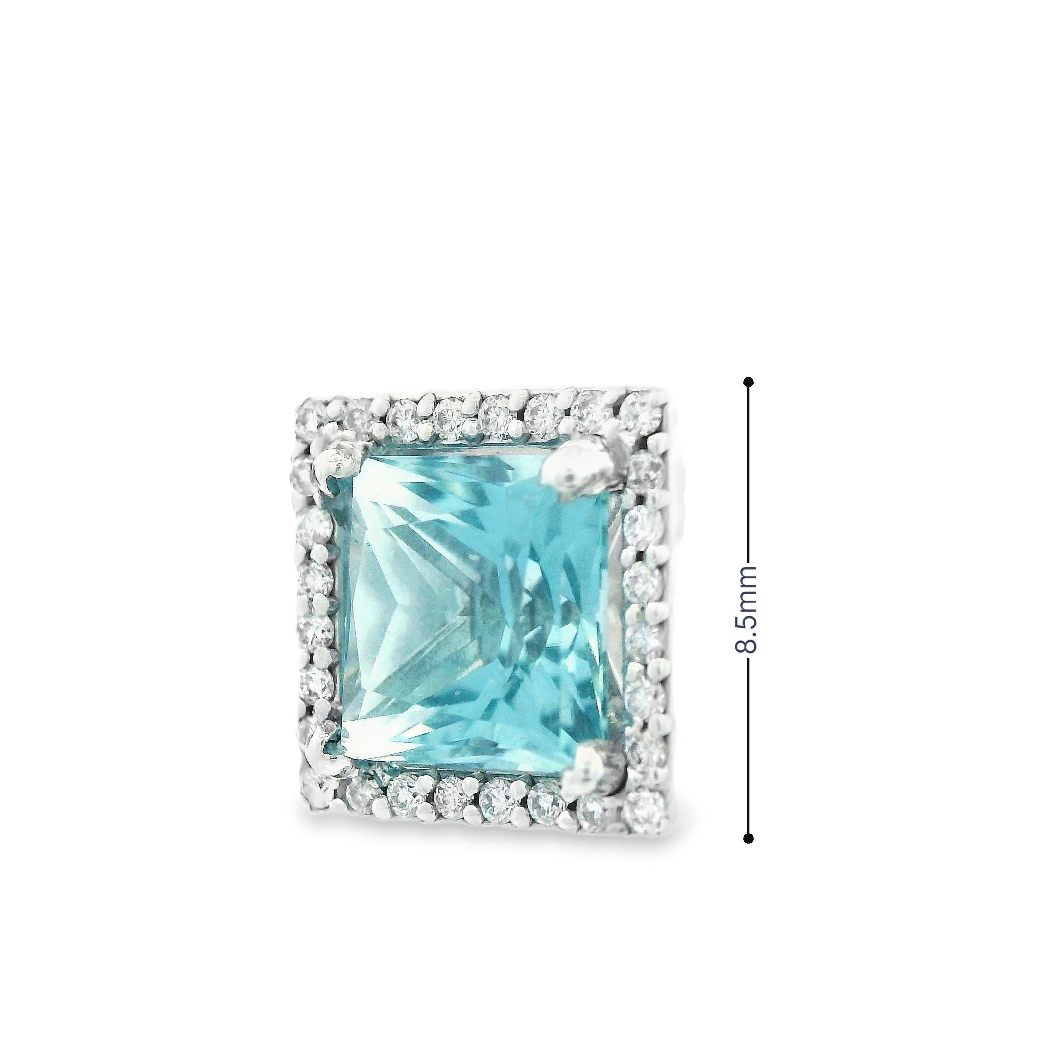 Contemporary 14k White Gold Natural Aquamarine & Diamond Stud Earrings For Sale 2