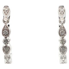 Contemporary 14k White Gold Natural Diamond Hoop Earrings