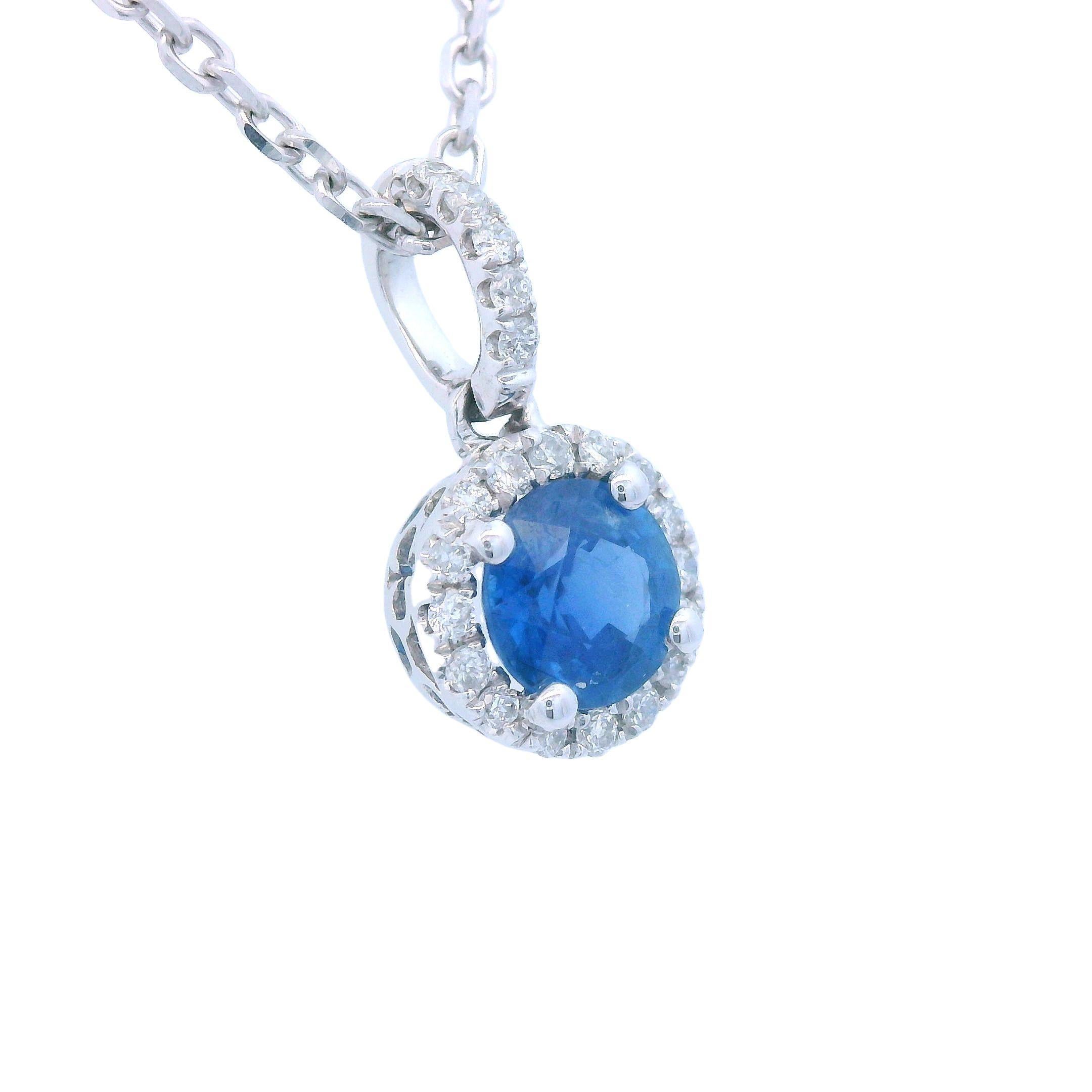 Collier pendentif en or blanc 14k saphir et diamant Contemporary Excellent état - En vente à Lexington, KY