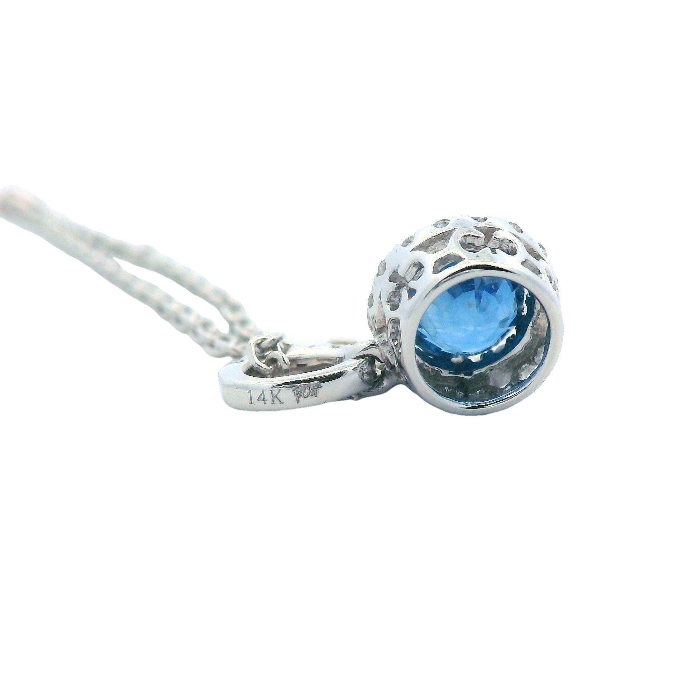 Collier pendentif en or blanc 14k saphir et diamant Contemporary en vente 1