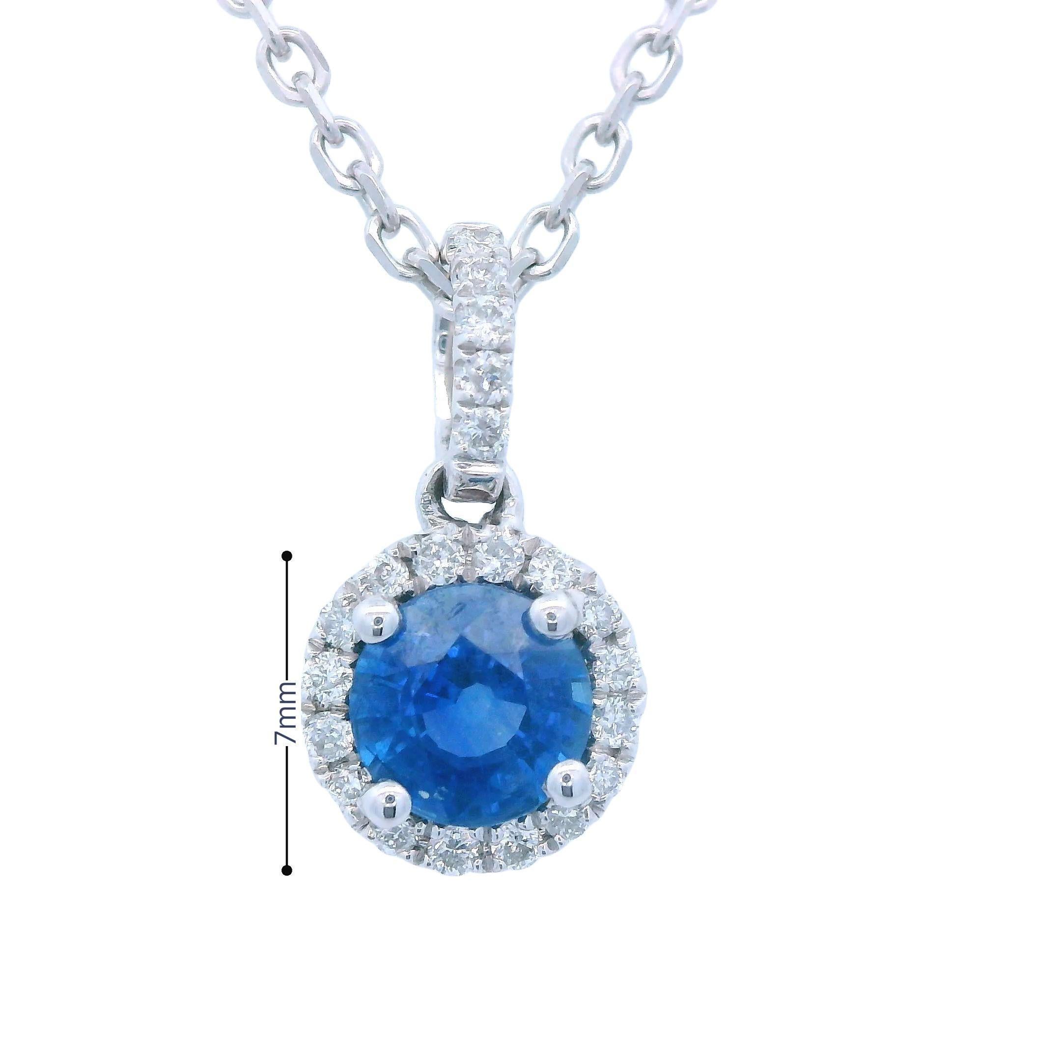 Collier pendentif en or blanc 14k saphir et diamant Contemporary en vente 2