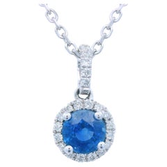 Contemporary 14k White Gold Sapphire and Diamond Pendant Necklace