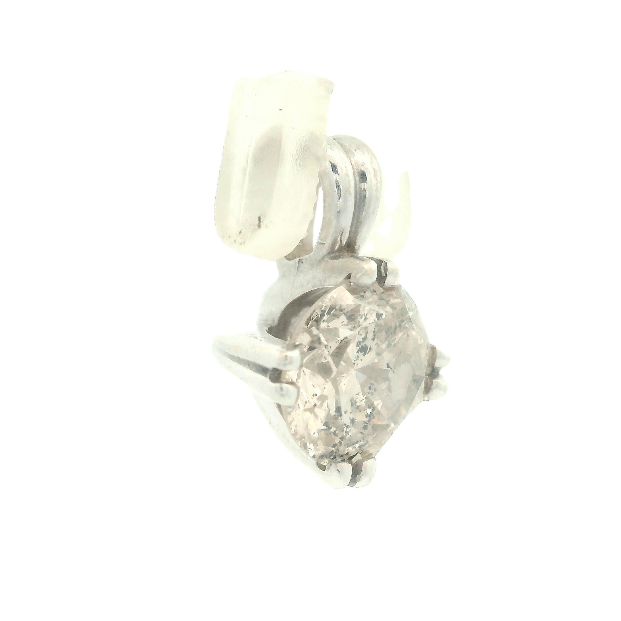 Taille ronde Pendentif contemporain en or blanc 14k avec diamant solitaire et rapport en vente