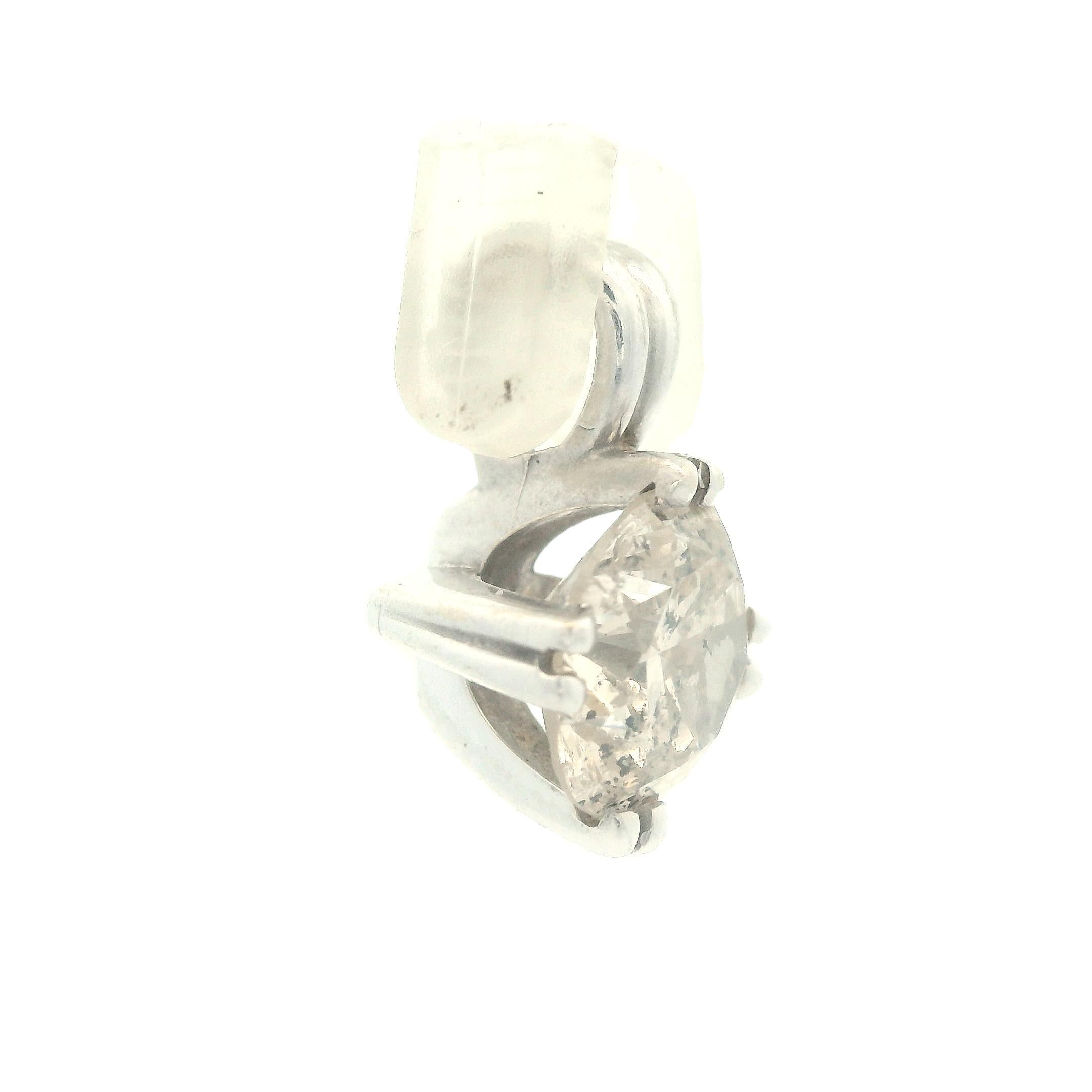 Pendentif contemporain en or blanc 14k avec diamant solitaire et rapport Excellent état - En vente à Lexington, KY